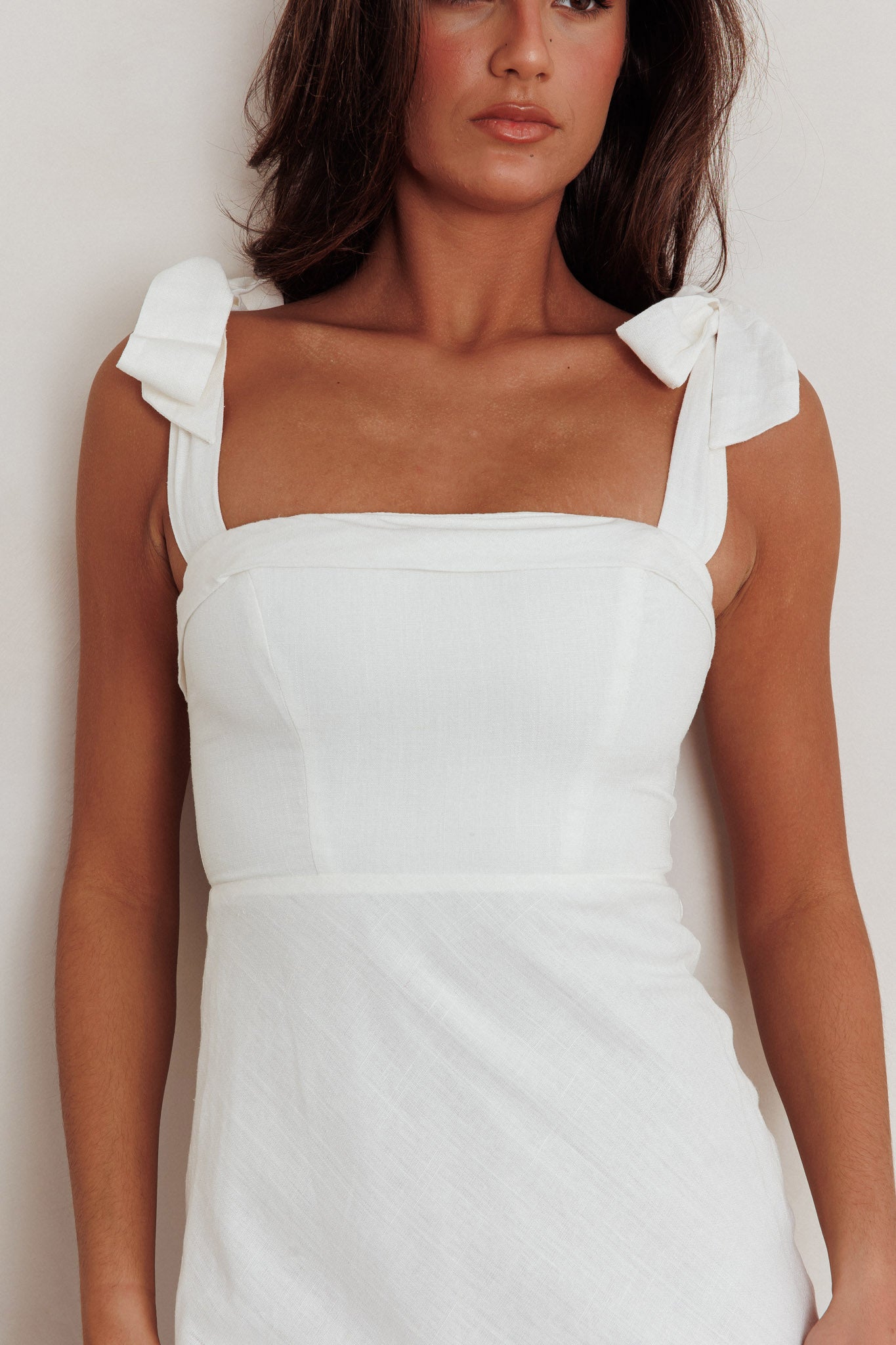 Appreciate You Tied Shoulder Maxi Dress White by Selfie Leslie Australia