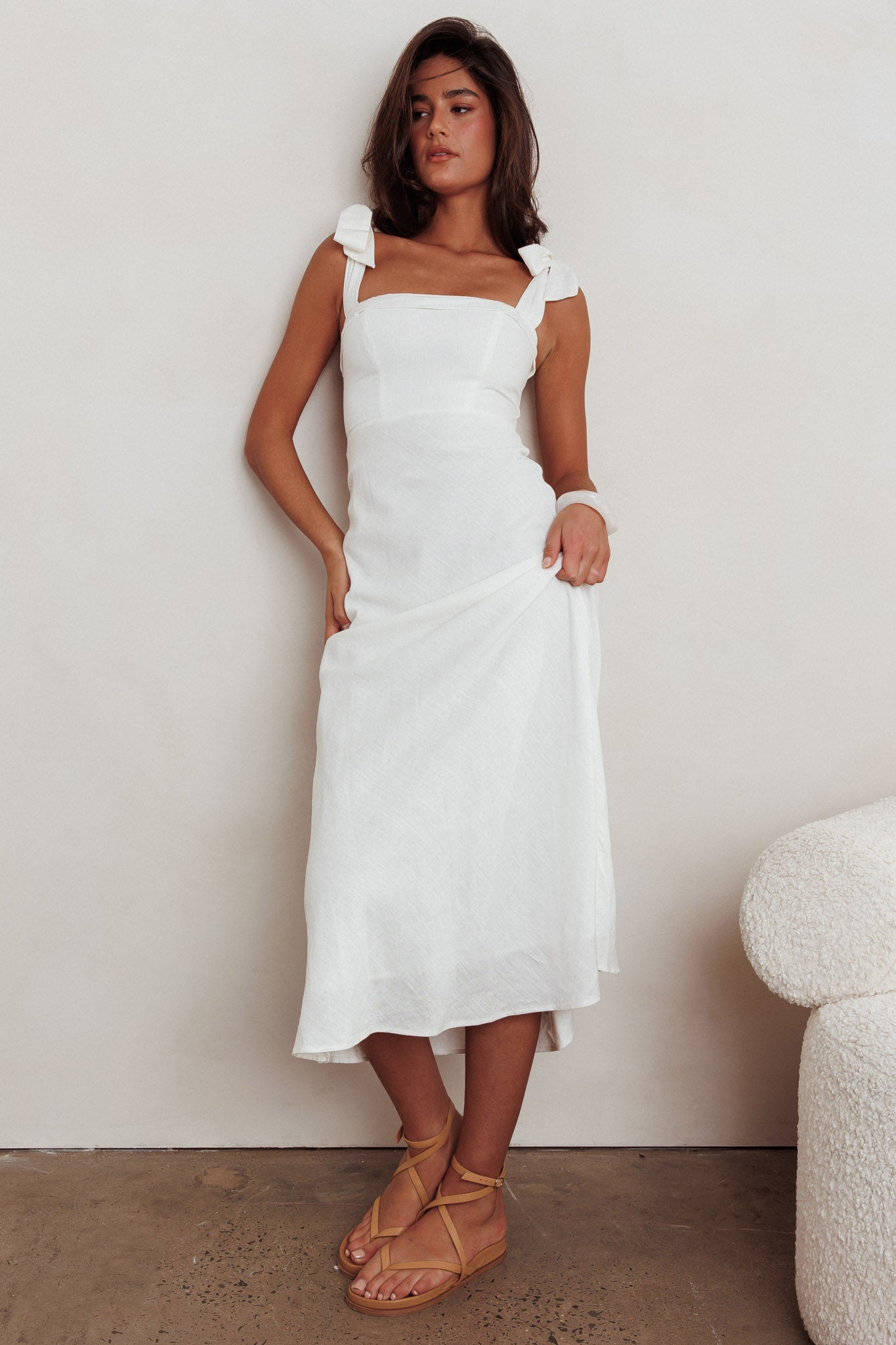 Appreciate You Tied Shoulder Maxi Dress White by Selfie Leslie Australia