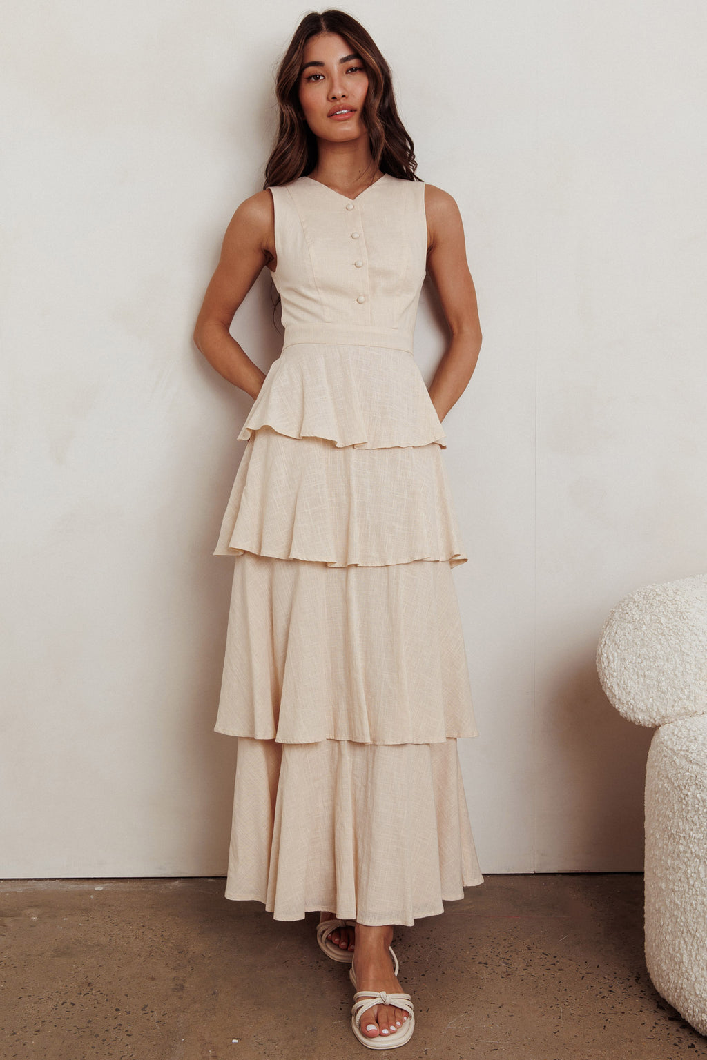 Just Perfect Tiered Ruffle Maxi Dress Oat by Selfie Leslie Australia