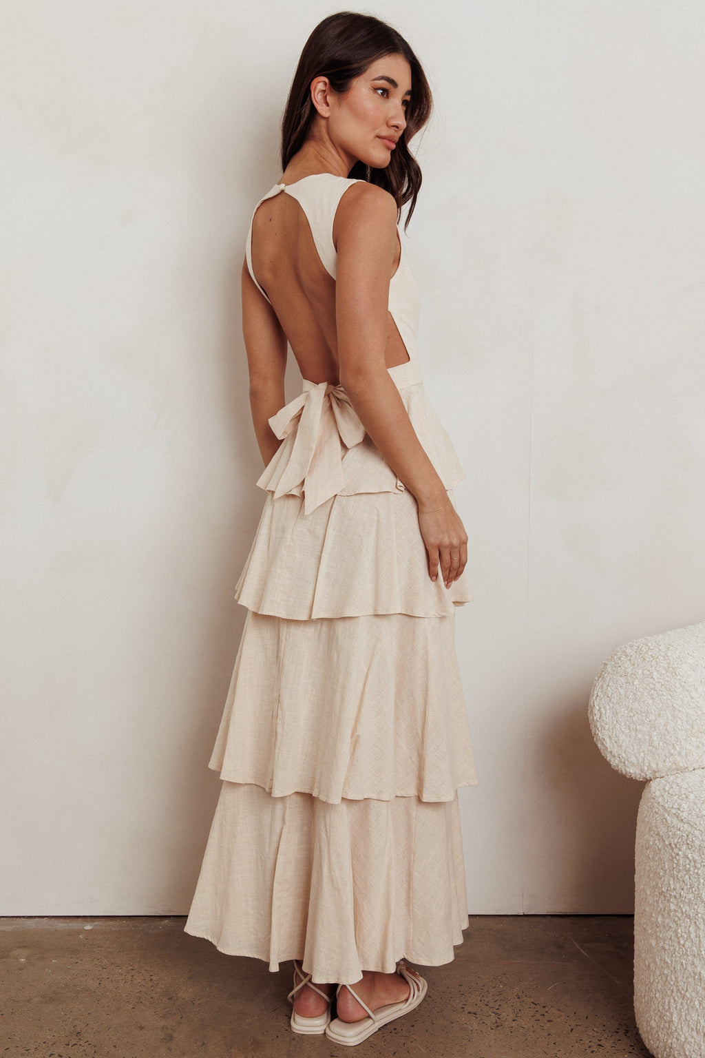 Just Perfect Tiered Ruffle Maxi Dress Oat by Selfie Leslie Australia