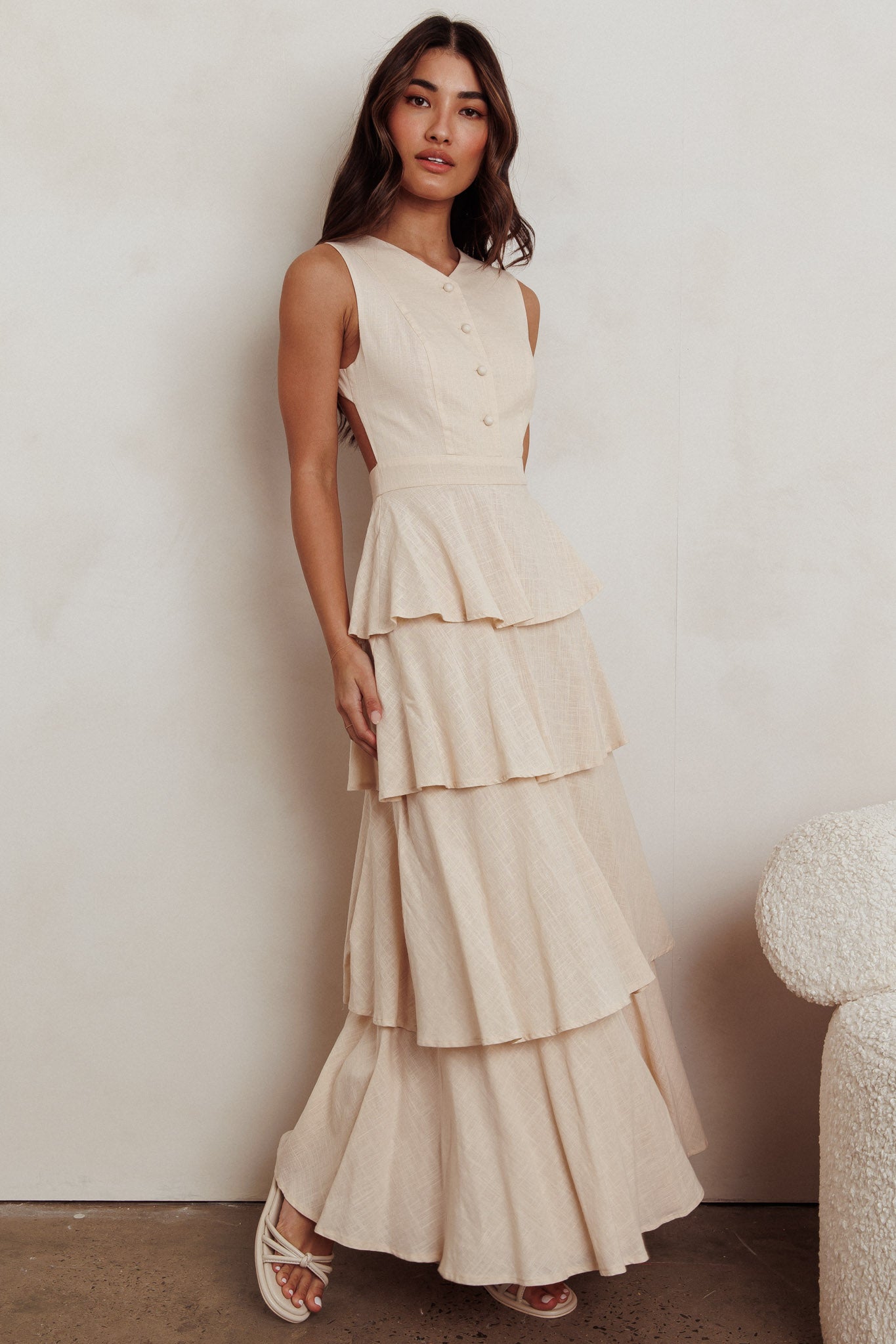 Just Perfect Tiered Ruffle Maxi Dress Oat by Selfie Leslie Australia