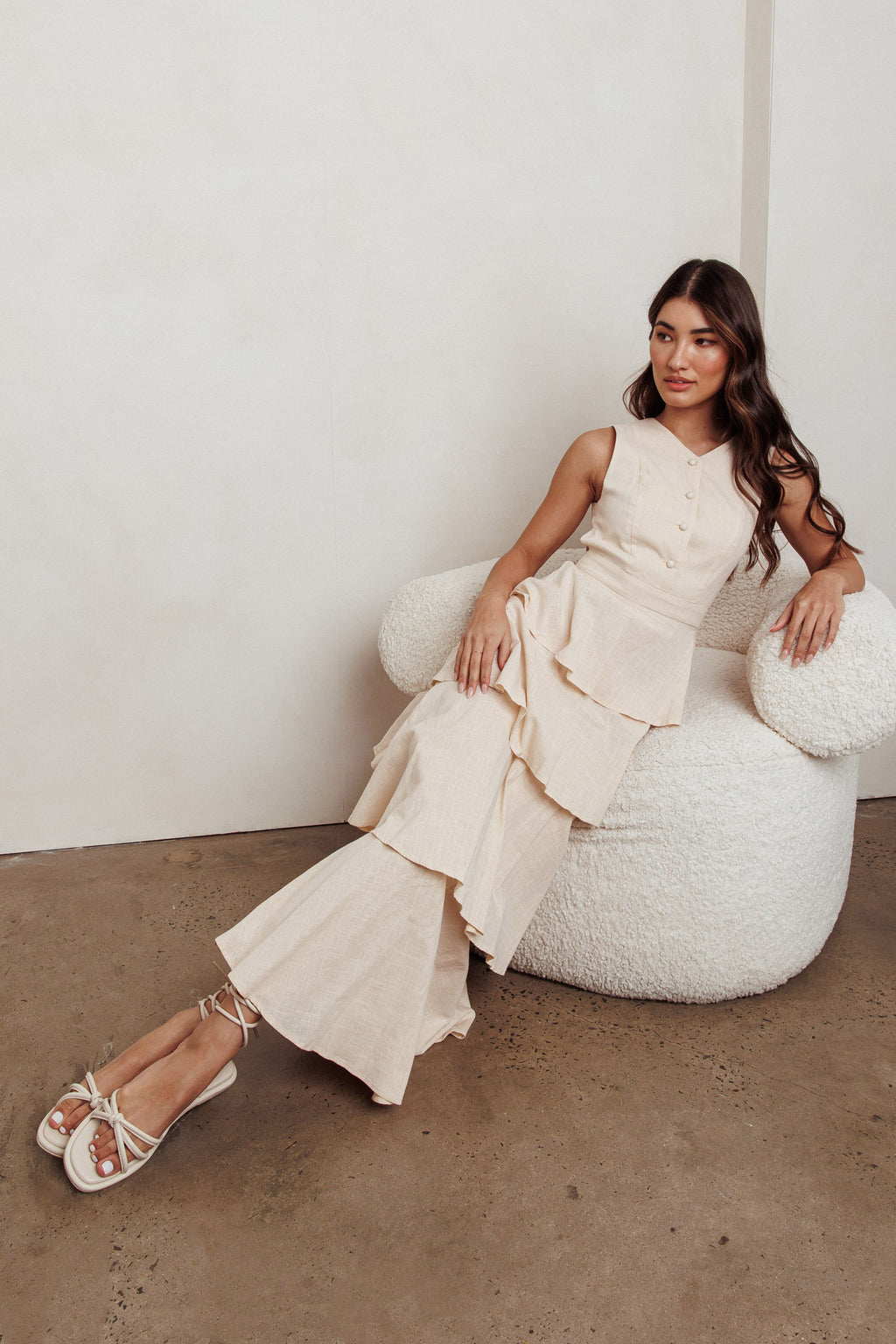 Just Perfect Tiered Ruffle Maxi Dress Oat by Selfie Leslie Australia