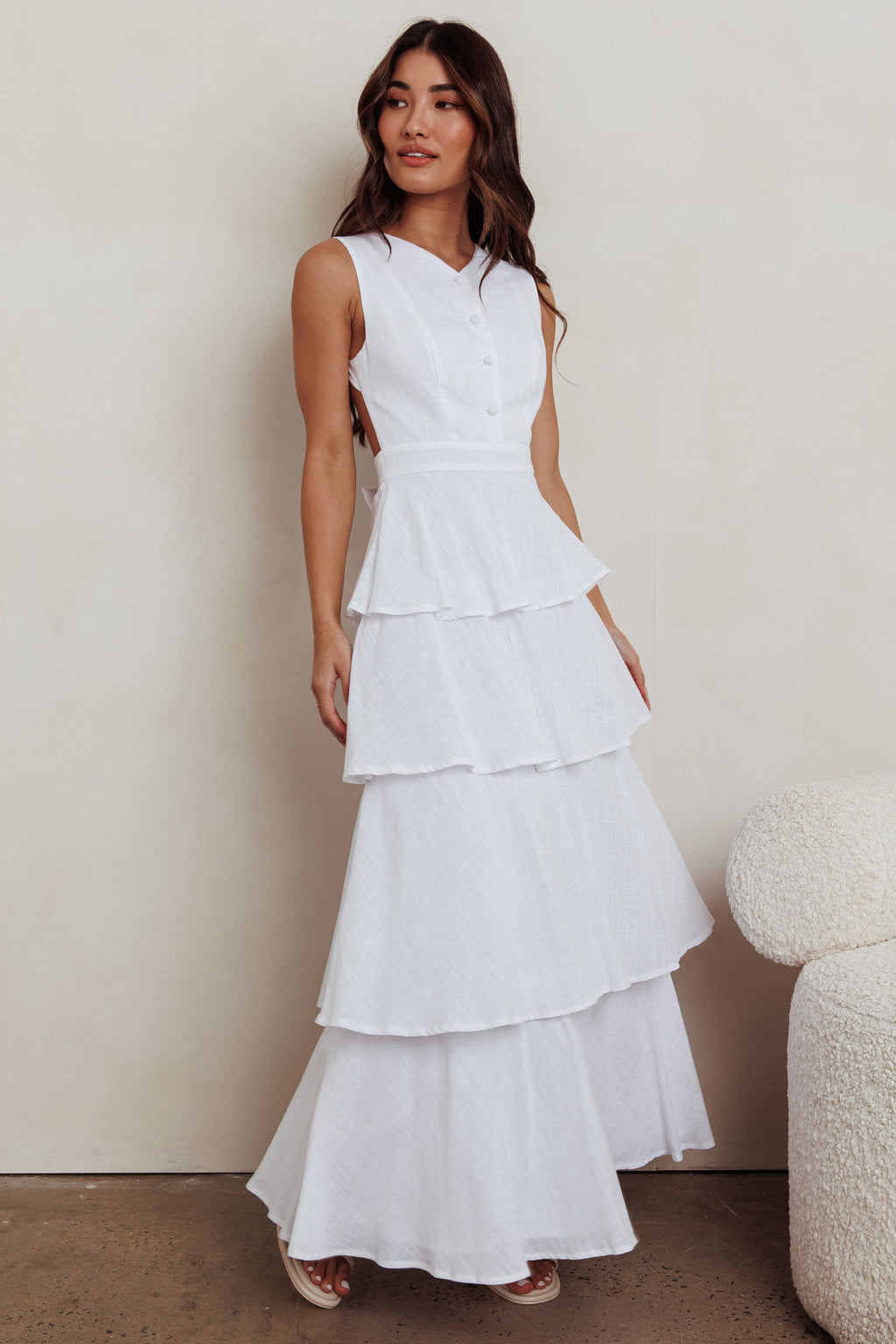 Just Perfect Tiered Ruffle Maxi Dress White by Selfie Leslie Australia