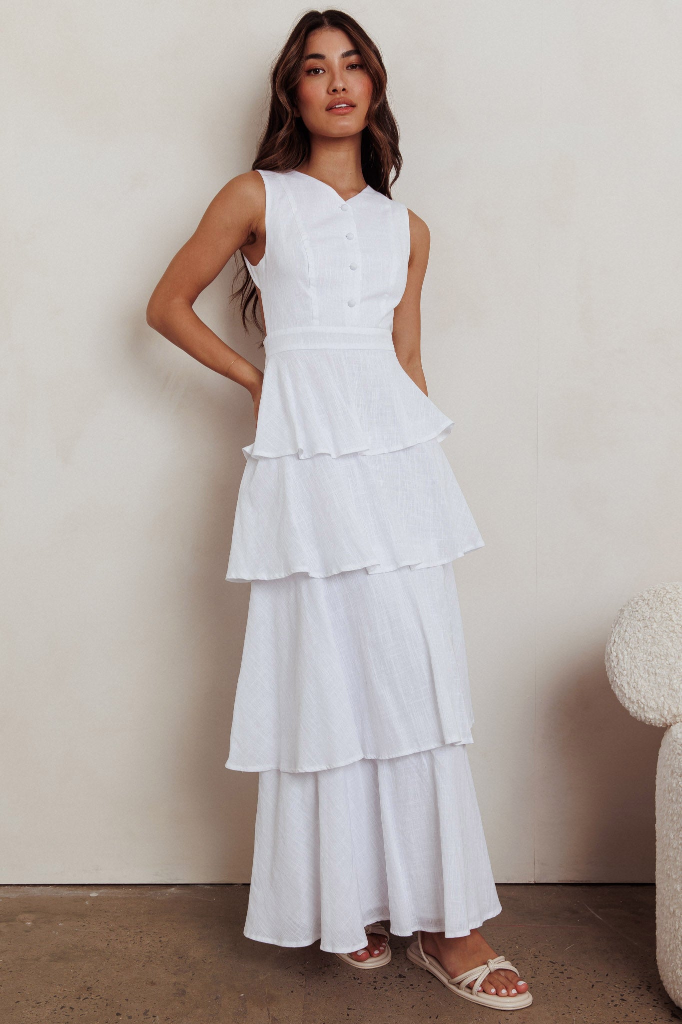 Just Perfect Tiered Ruffle Maxi Dress White by Selfie Leslie Australia
