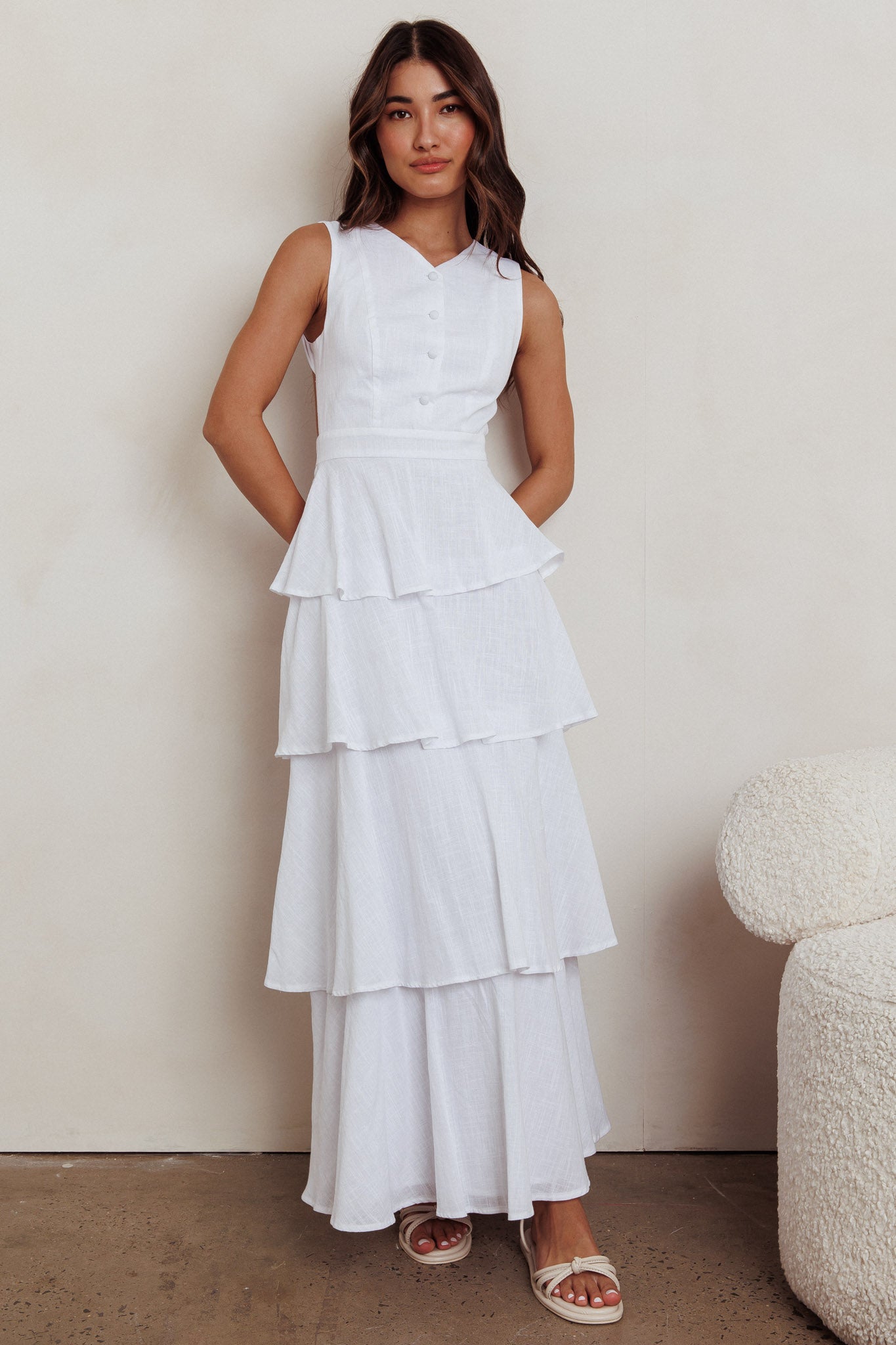 Just Perfect Tiered Ruffle Maxi Dress White by Selfie Leslie Australia