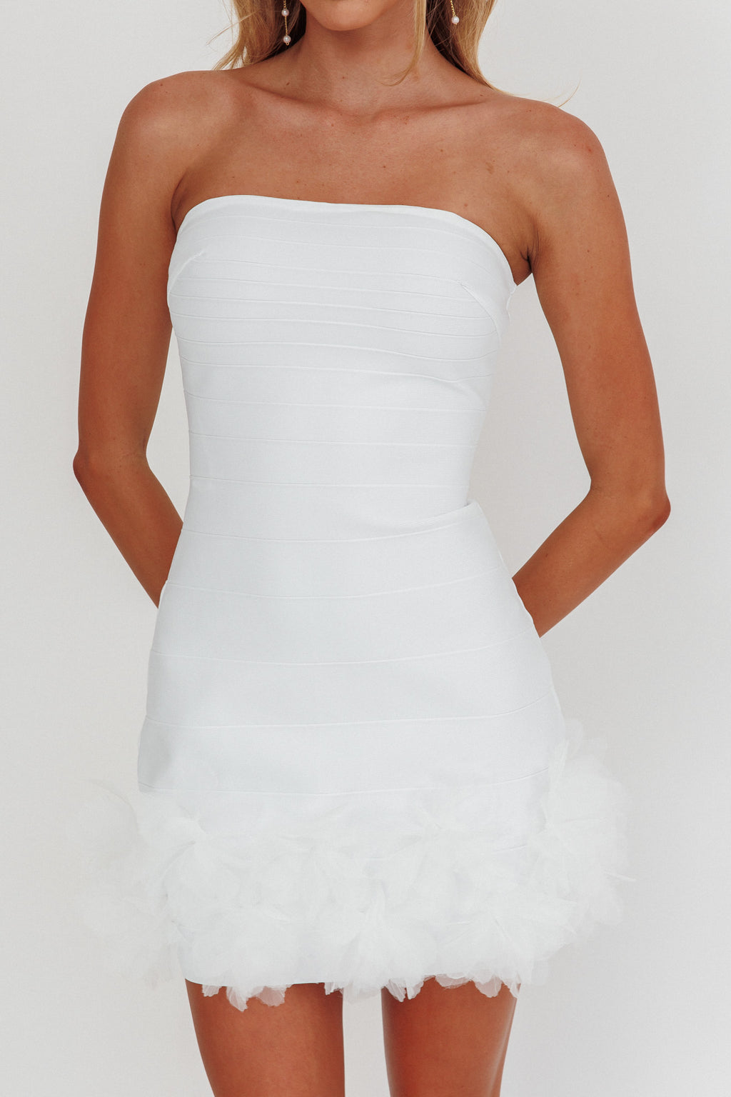Leni Strapless Embellished Hem Mini Dress White by Selfie Leslie Australia