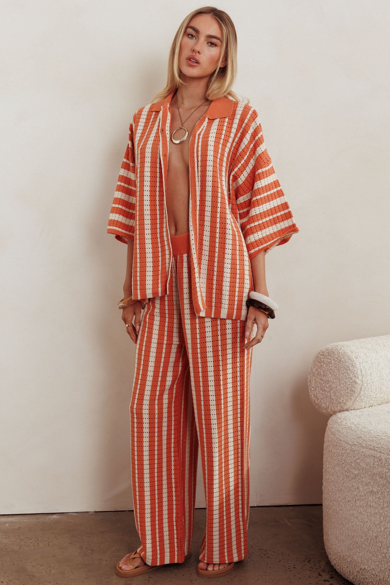 Influence Knit Straight Leg Pants Orange by Selfie Leslie Australia