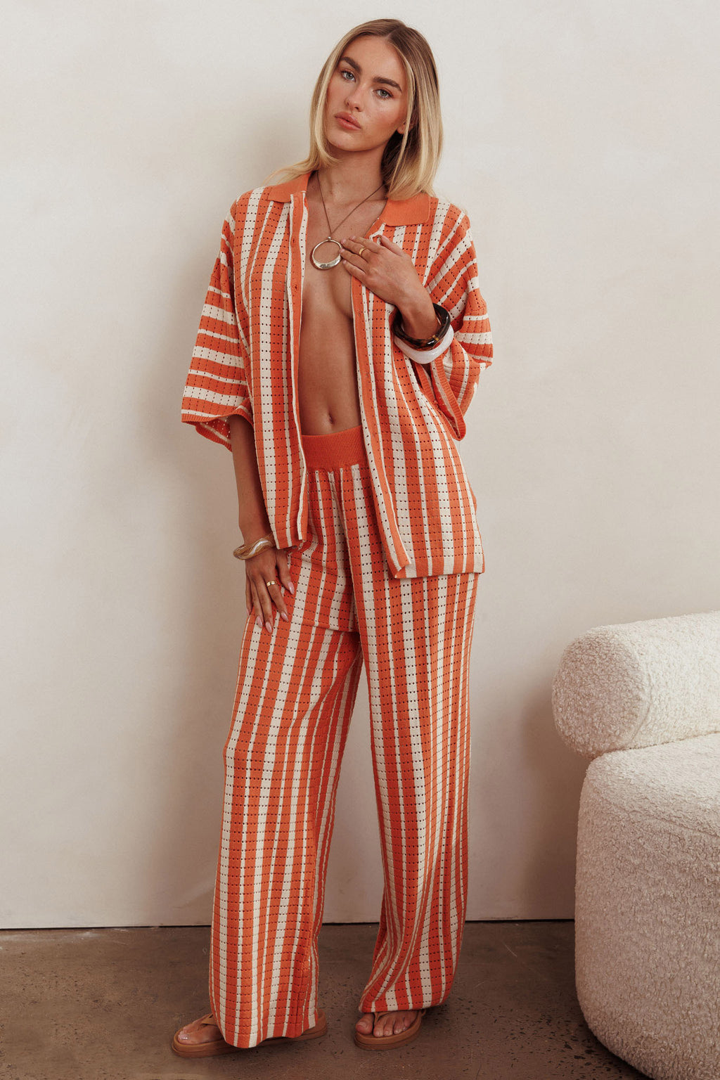 Influence Knit Straight Leg Pants Orange by Selfie Leslie Australia