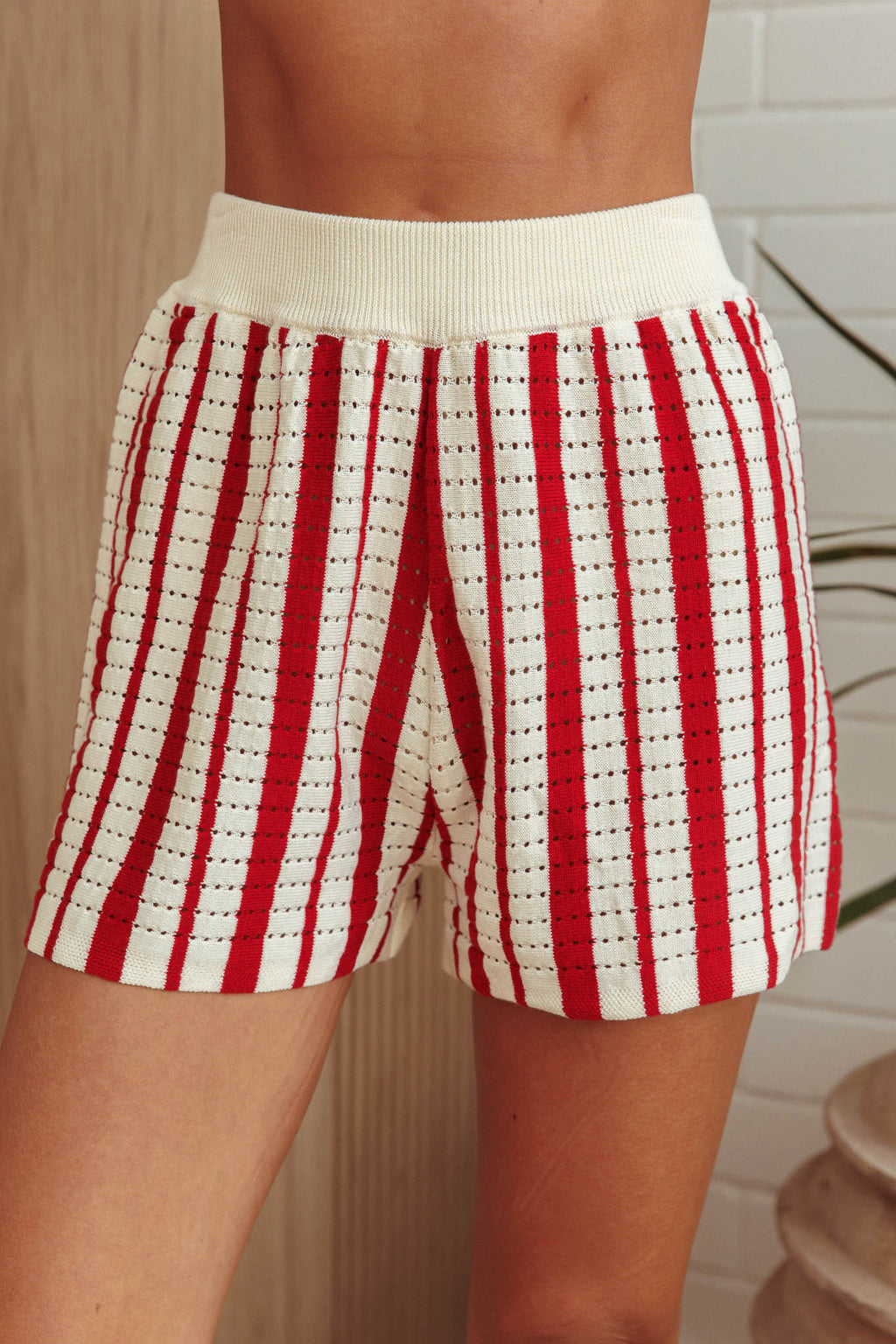 Influence Knit Shorts Striped Red by Selfie Leslie Australia
