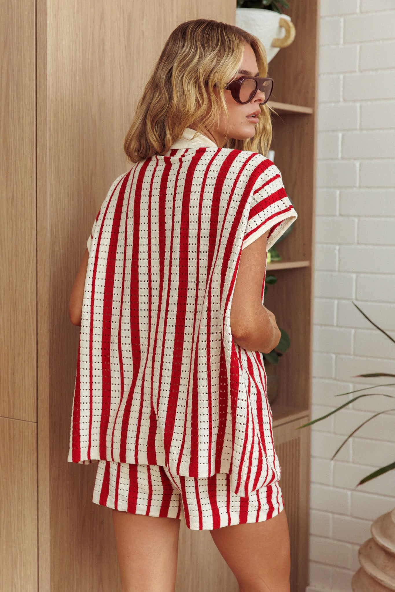 Influence Short Sleeve Knit Shirt Striped Red by Selfie Leslie Australia