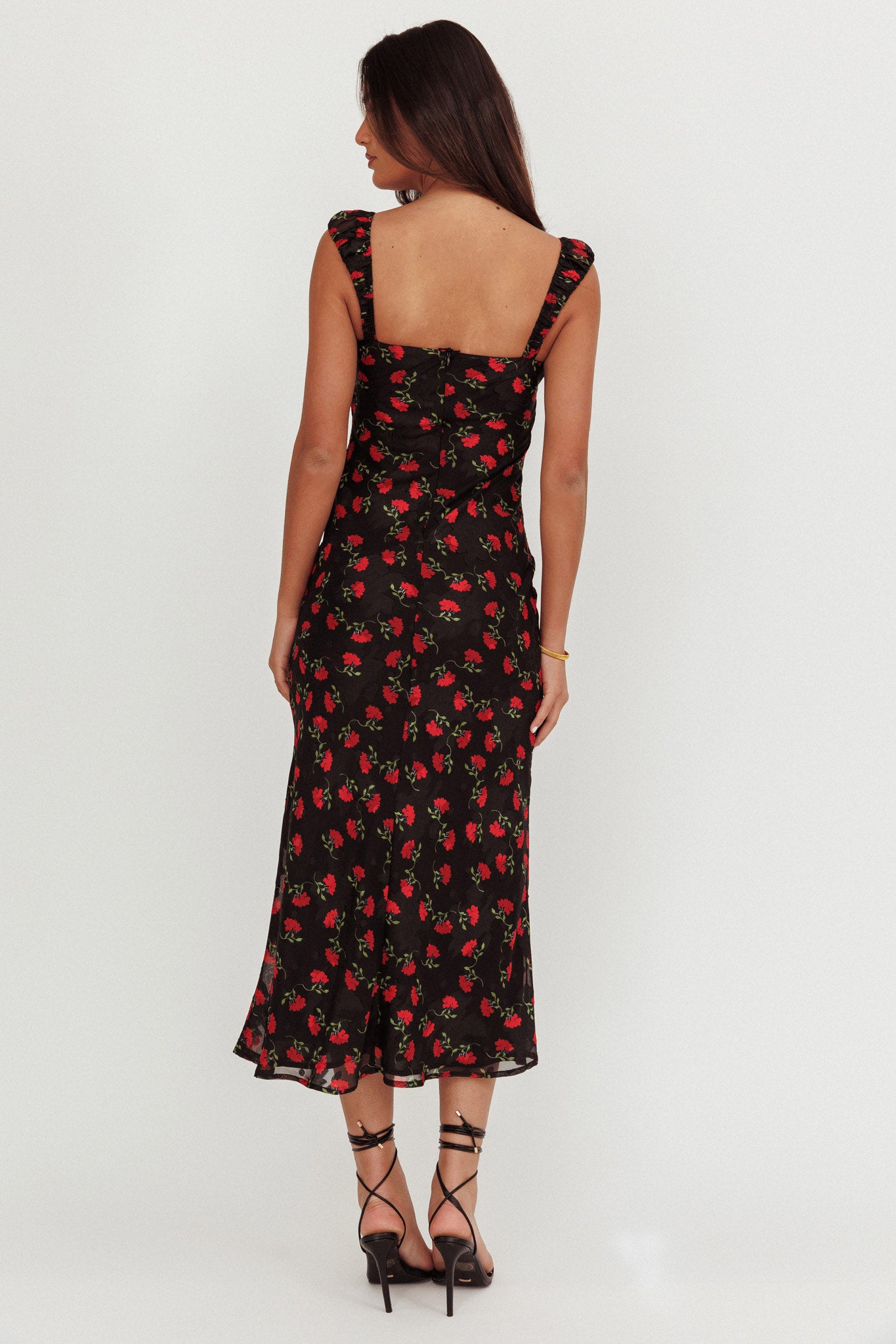 Femme Belle Ribbon Trim Maxi Dress Floral Black by Selfie Leslie Australia