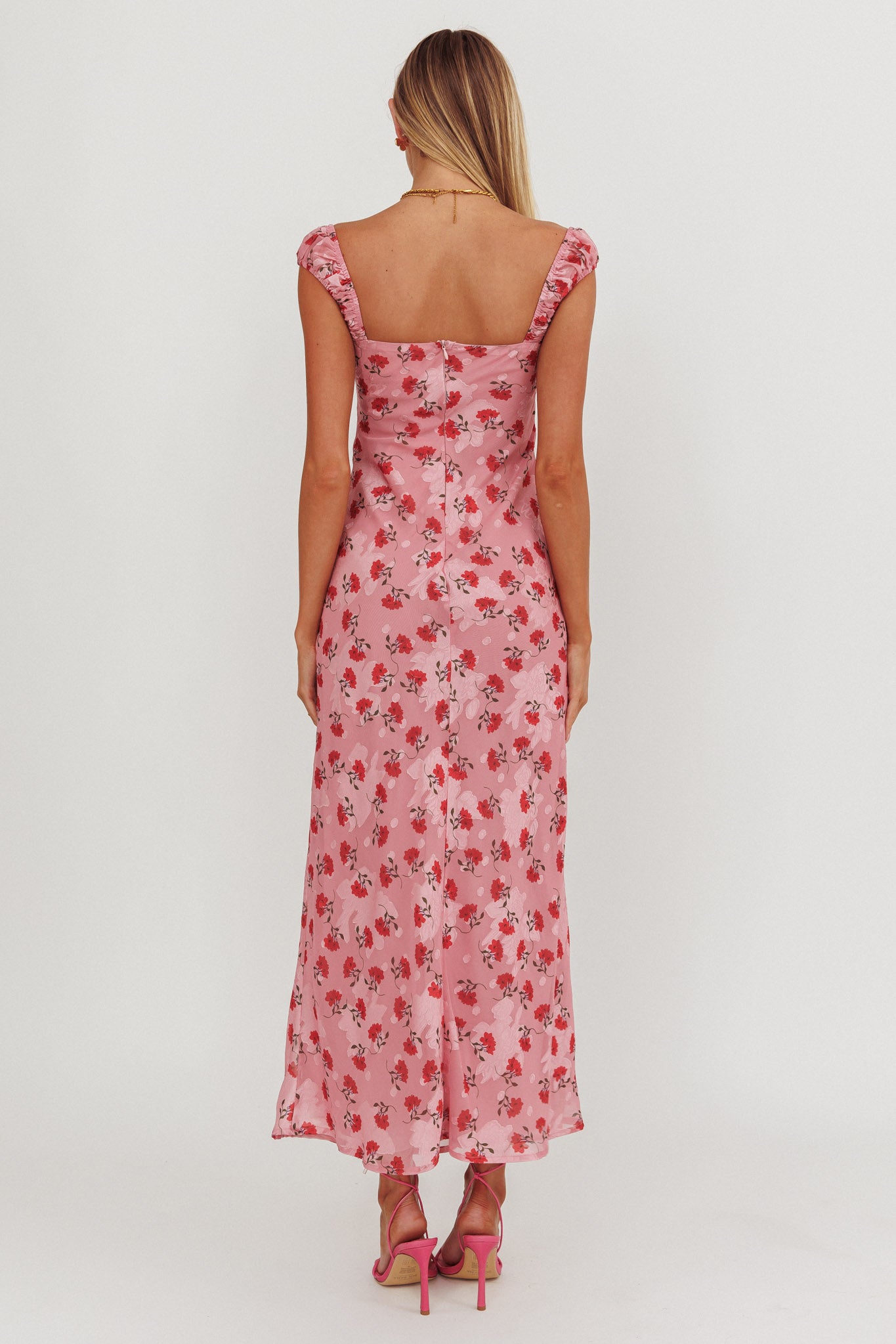 Femme Belle Ribbon Trim Maxi Dress Floral Pink by Selfie Leslie Australia