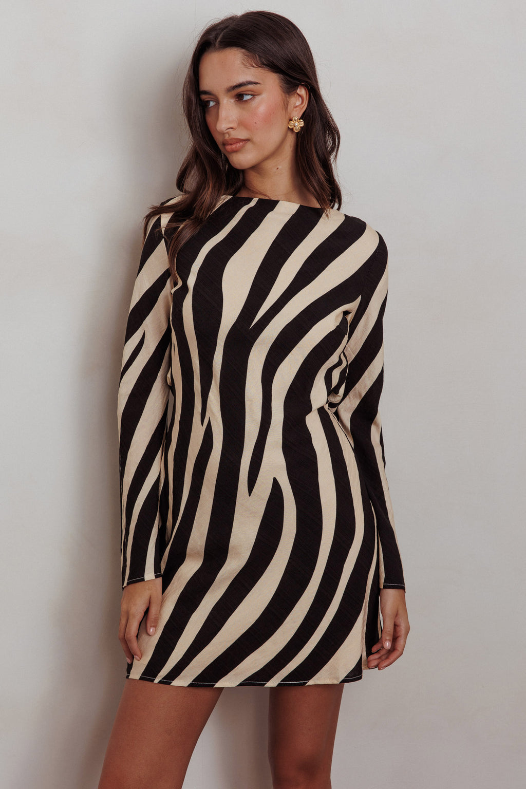 Thriller Long Sleeve Backless Mini Dress Zebra by Selfie Leslie Australia