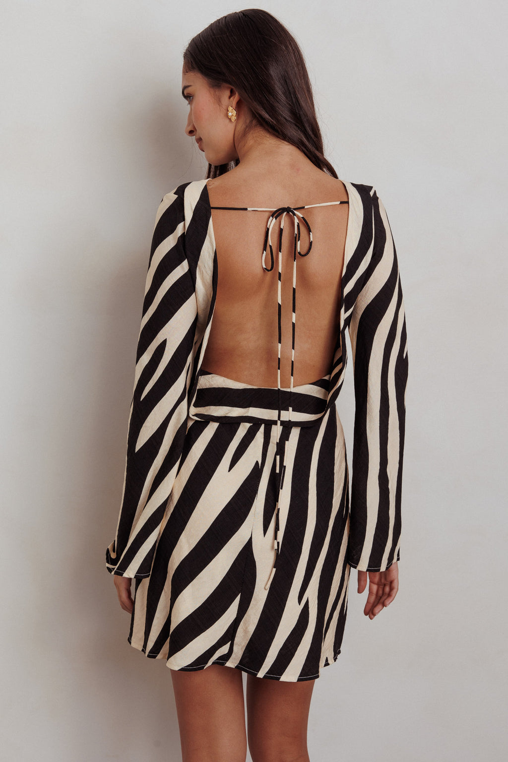 Thriller Long Sleeve Backless Mini Dress Zebra by Selfie Leslie Australia