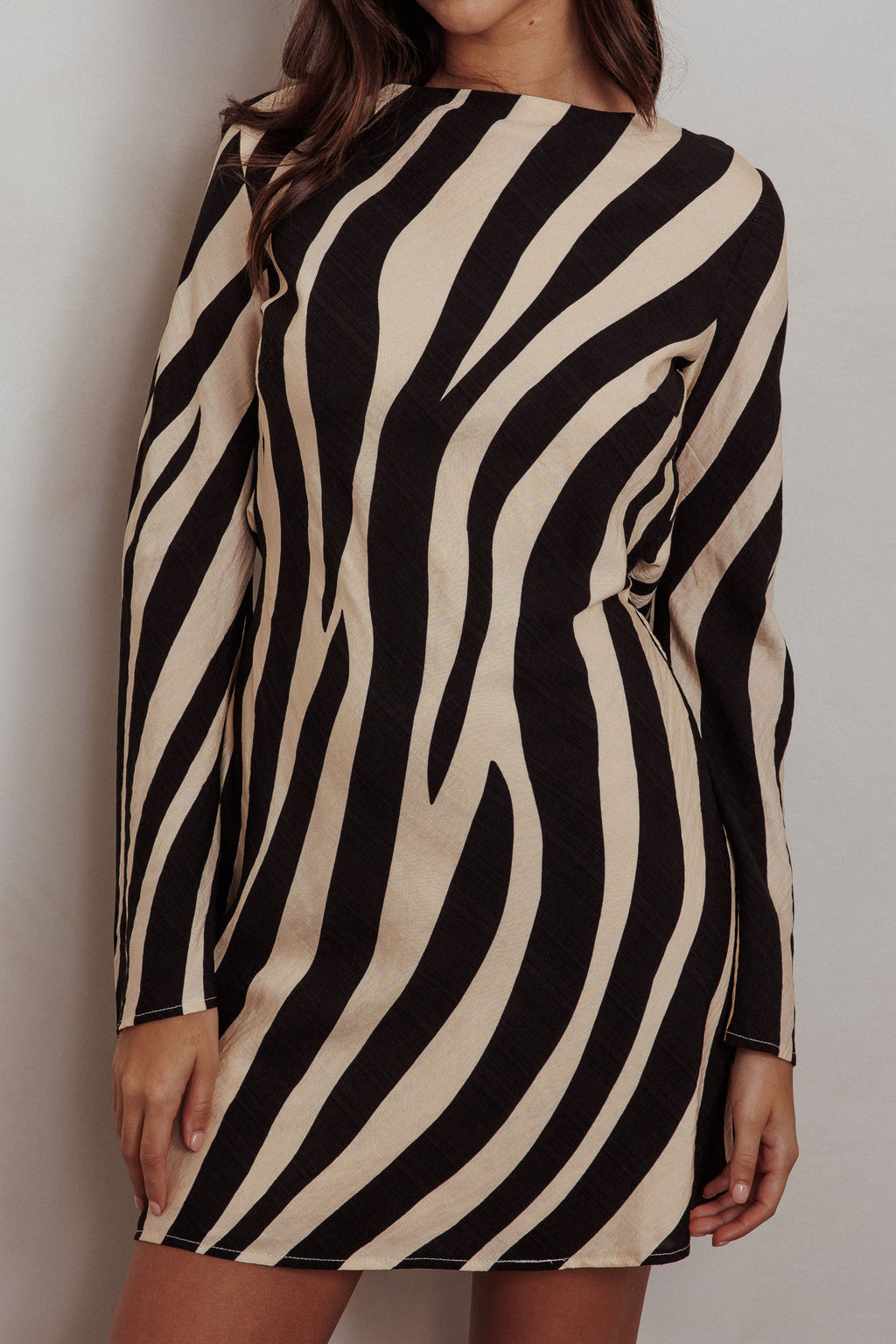 Thriller Long Sleeve Backless Mini Dress Zebra by Selfie Leslie Australia