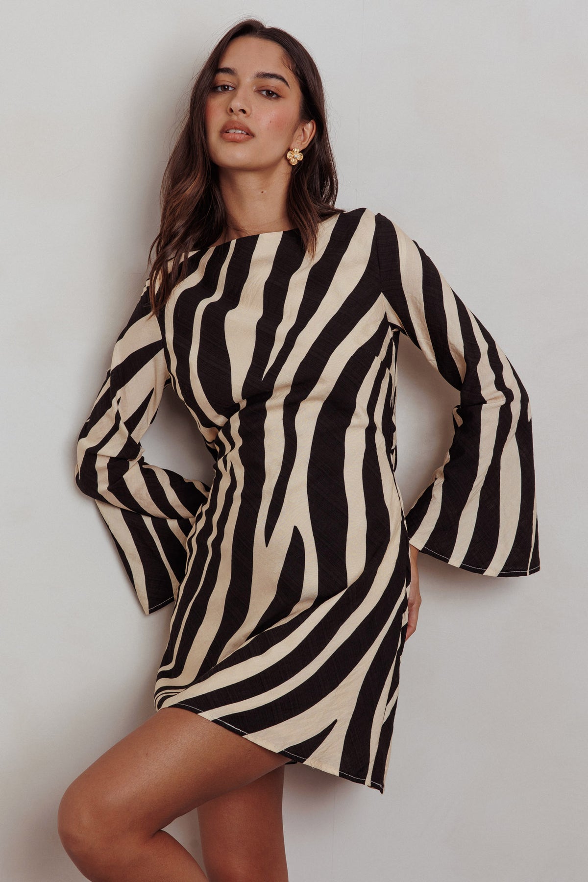 Thriller Long Sleeve Backless Mini Dress Zebra by Selfie Leslie Australia
