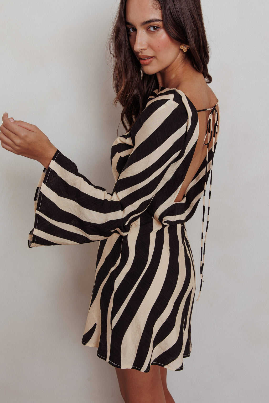 Thriller Long Sleeve Backless Mini Dress Zebra by Selfie Leslie Australia