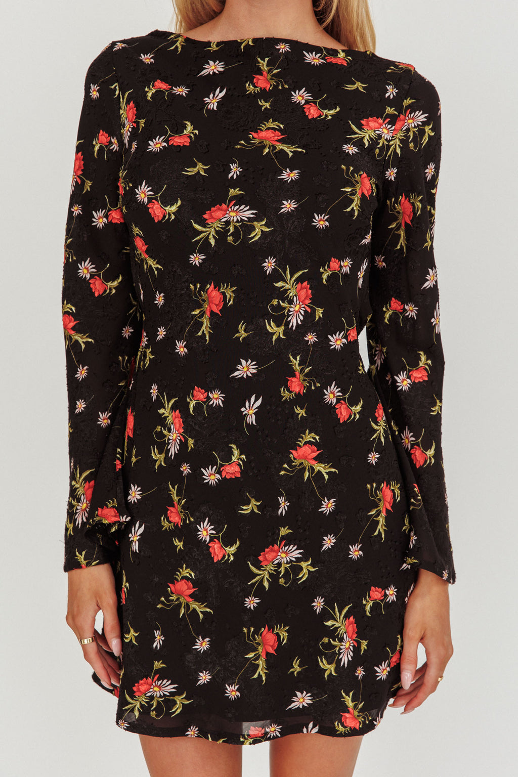 Thriller Long Sleeve Backless Mini Dress Floral Black by Selfie Leslie Australia