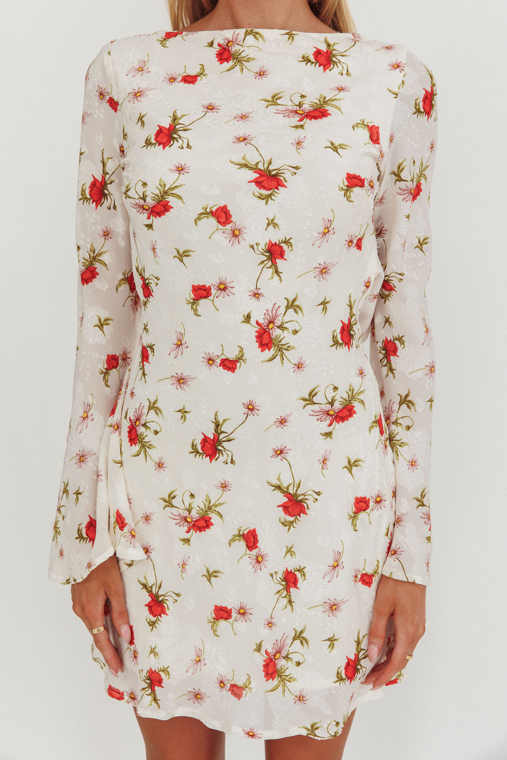 Thriller Long Sleeve Backless Mini Dress Floral White by Selfie Leslie Australia