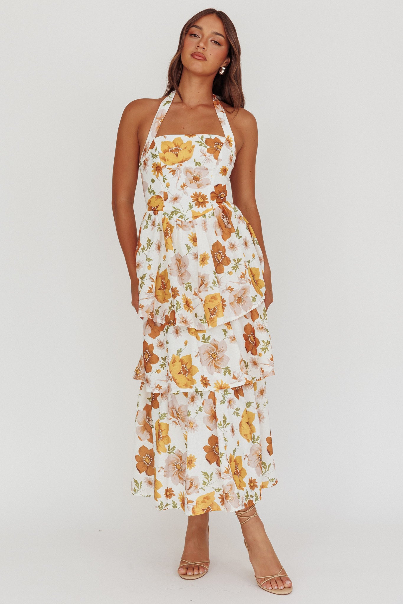 Shaya Tiered Ruffle Maxi Dress Floral Yellow by Selfie Leslie Australia