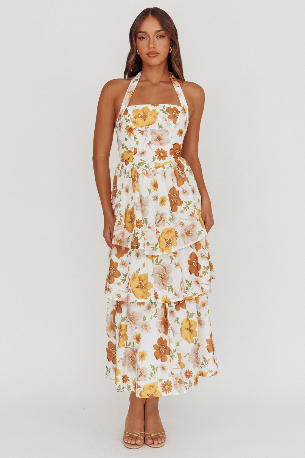 Shaya Tiered Ruffle Maxi Dress Floral Yellow by Selfie Leslie Australia