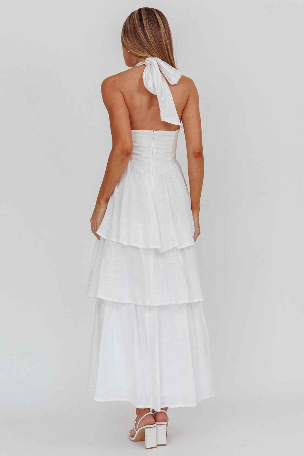 Shaya Tiered Ruffle Maxi Dress White by Selfie Leslie Australia