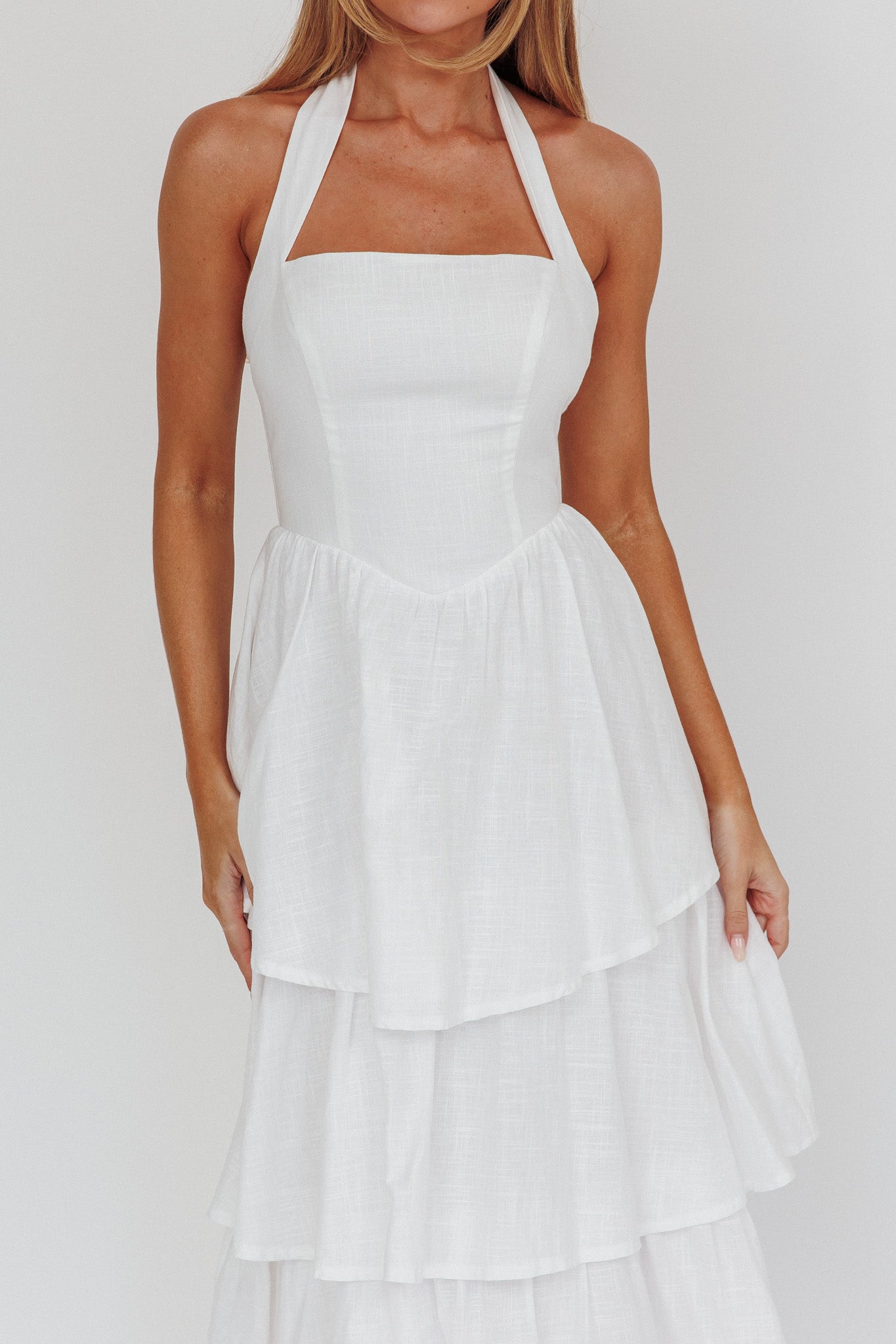 Shaya Tiered Ruffle Maxi Dress White by Selfie Leslie Australia