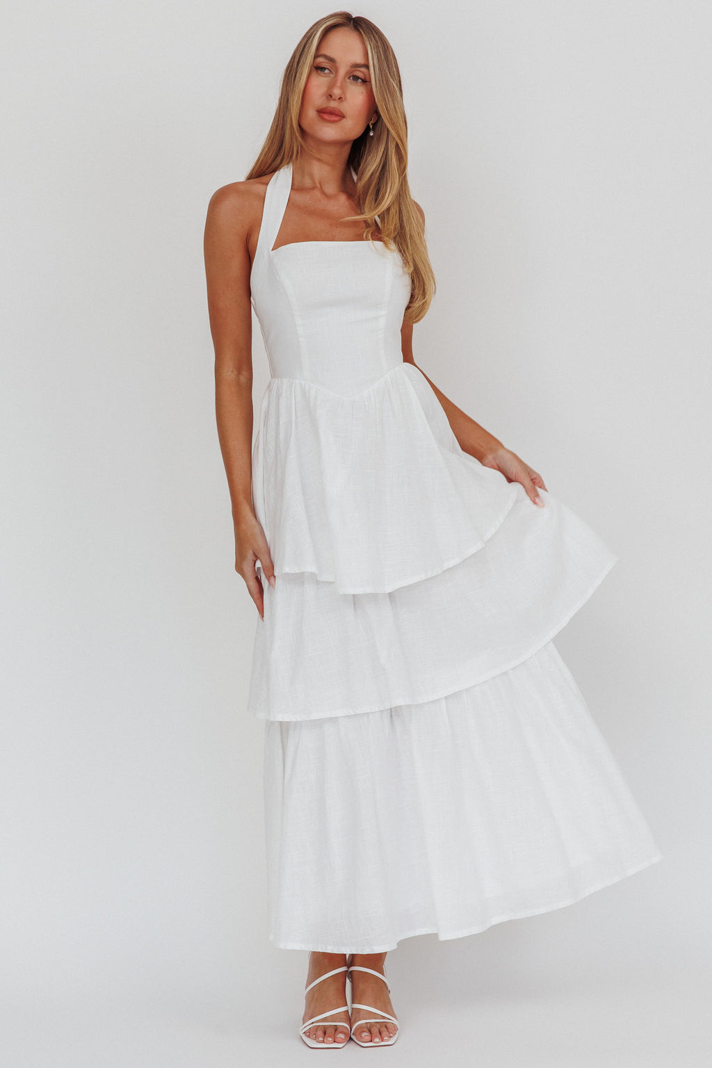 Shaya Tiered Ruffle Maxi Dress White by Selfie Leslie Australia