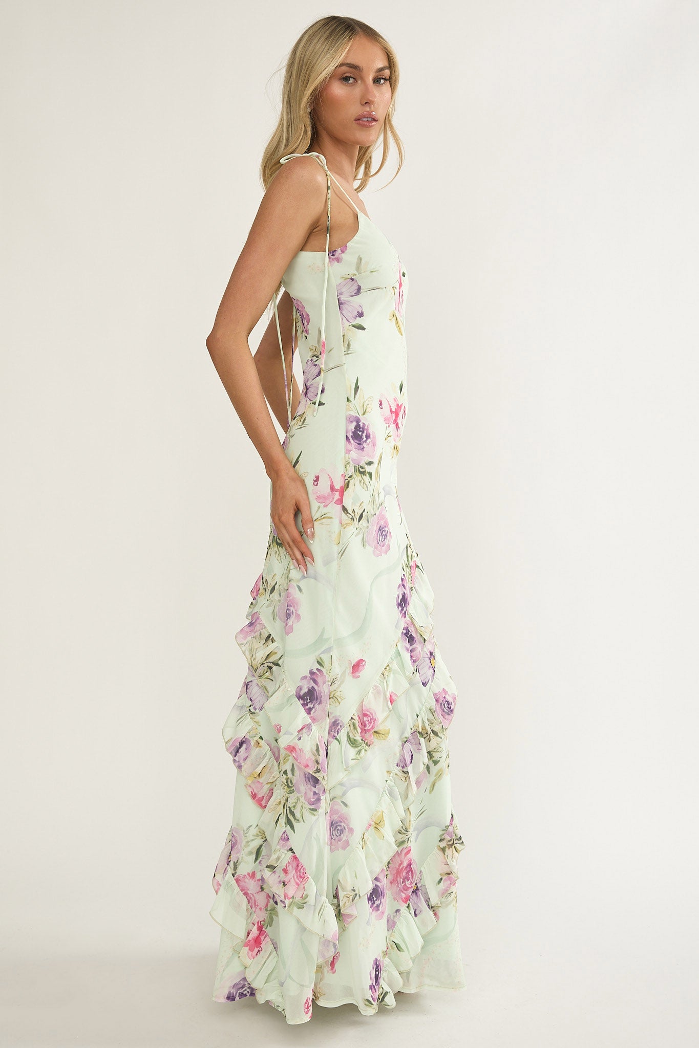 Dreamy Day Ruffle Trim Maxi Dress Mint Floral by Selfie Leslie Australia