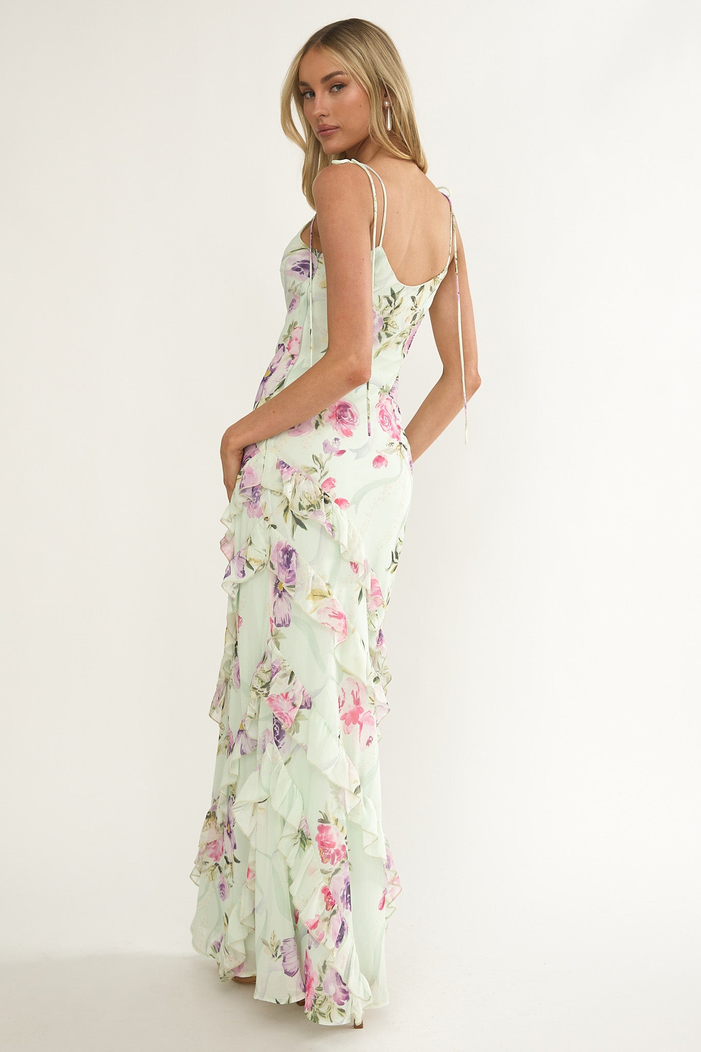Dreamy Day Ruffle Trim Maxi Dress Mint Floral by Selfie Leslie Australia