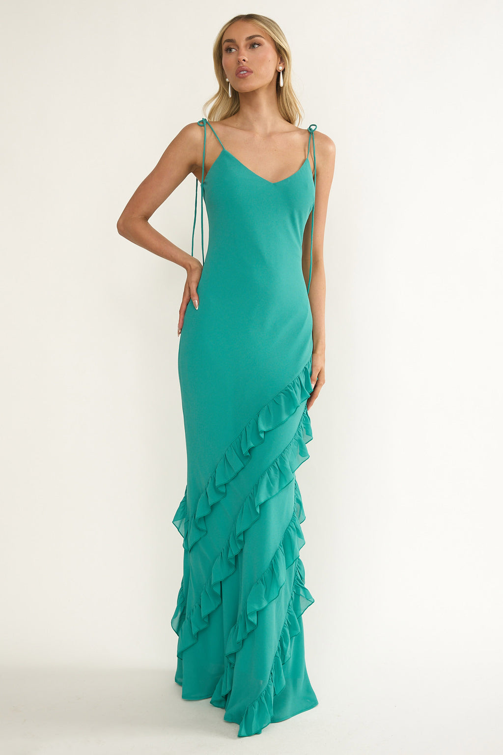 Dreamy Day Ruffle Trim Maxi Dress Turquoise by Selfie Leslie Australia