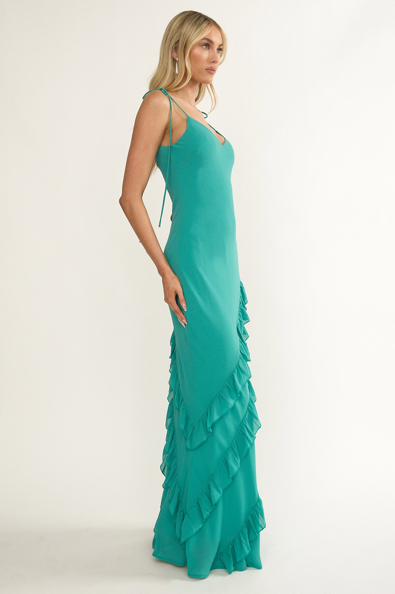 Dreamy Day Ruffle Trim Maxi Dress Turquoise by Selfie Leslie Australia
