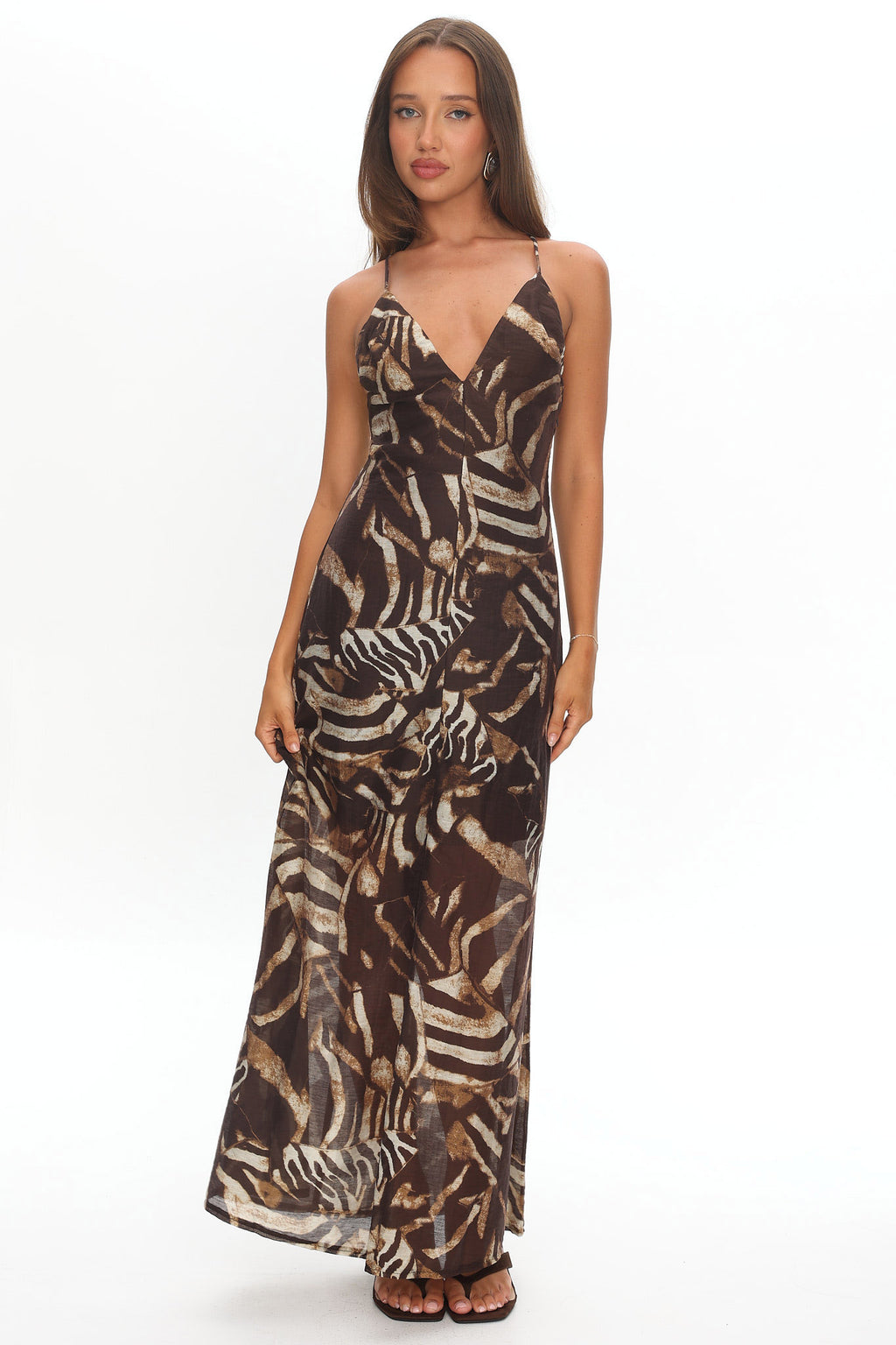 Dreamy Day Bead Back Maxi Dress Print Chocolate by Selfie Leslie Australia