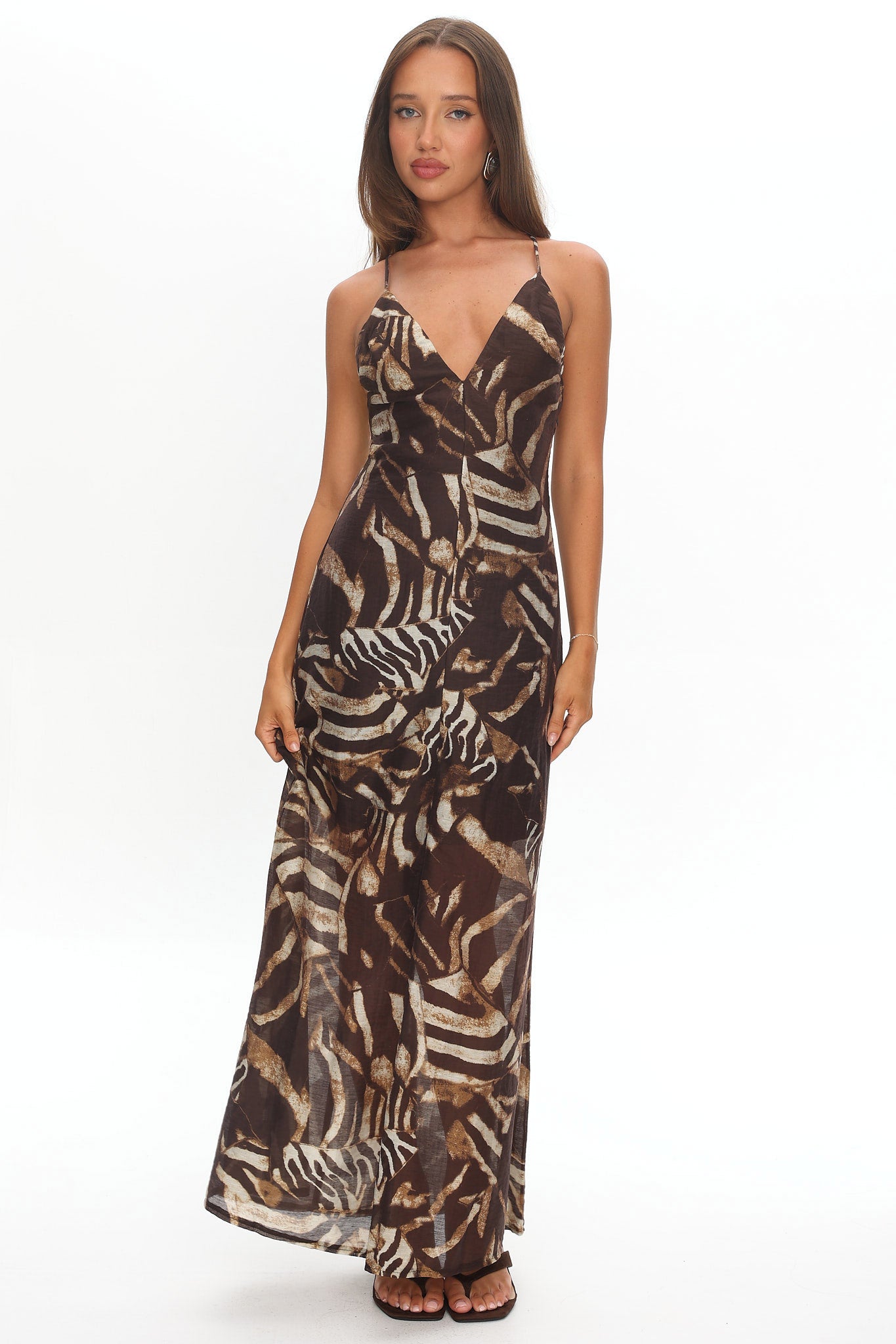 Dreamy Day Bead Back Maxi Dress Print Chocolate by Selfie Leslie Australia