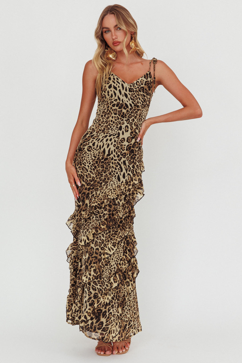 Dreamy Day Ruffle Trim Maxi Dress Leopard by Selfie Leslie Australia