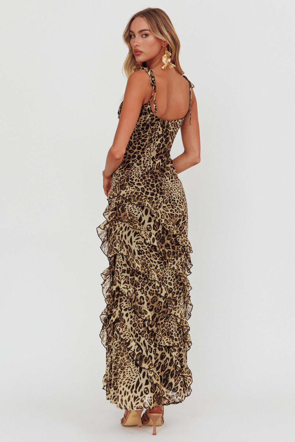 Dreamy Day Ruffle Trim Maxi Dress Leopard by Selfie Leslie Australia