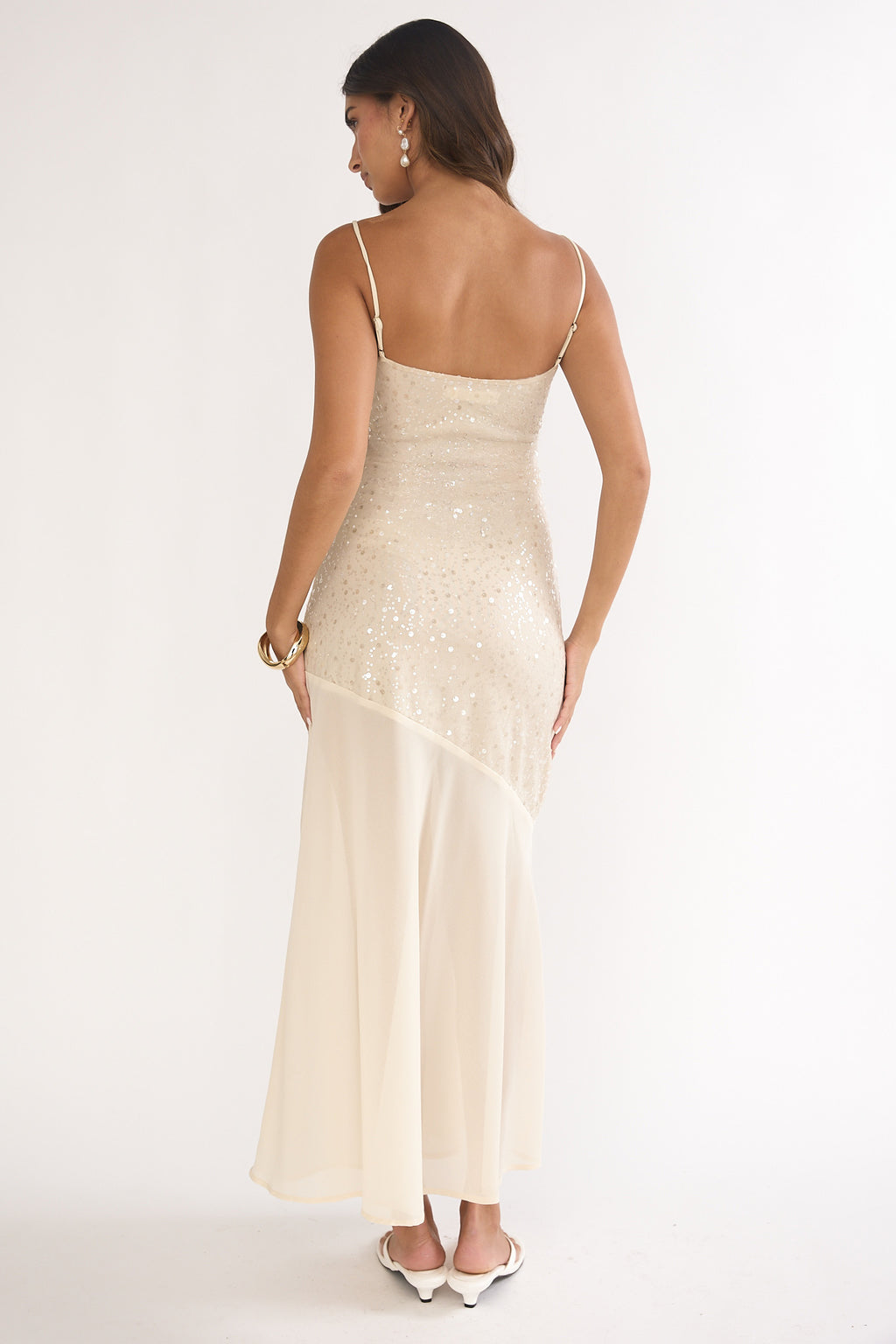 Gilded Dream Chiffon Hem Maxi Dress Sequin Oyster by Selfie Leslie Australia