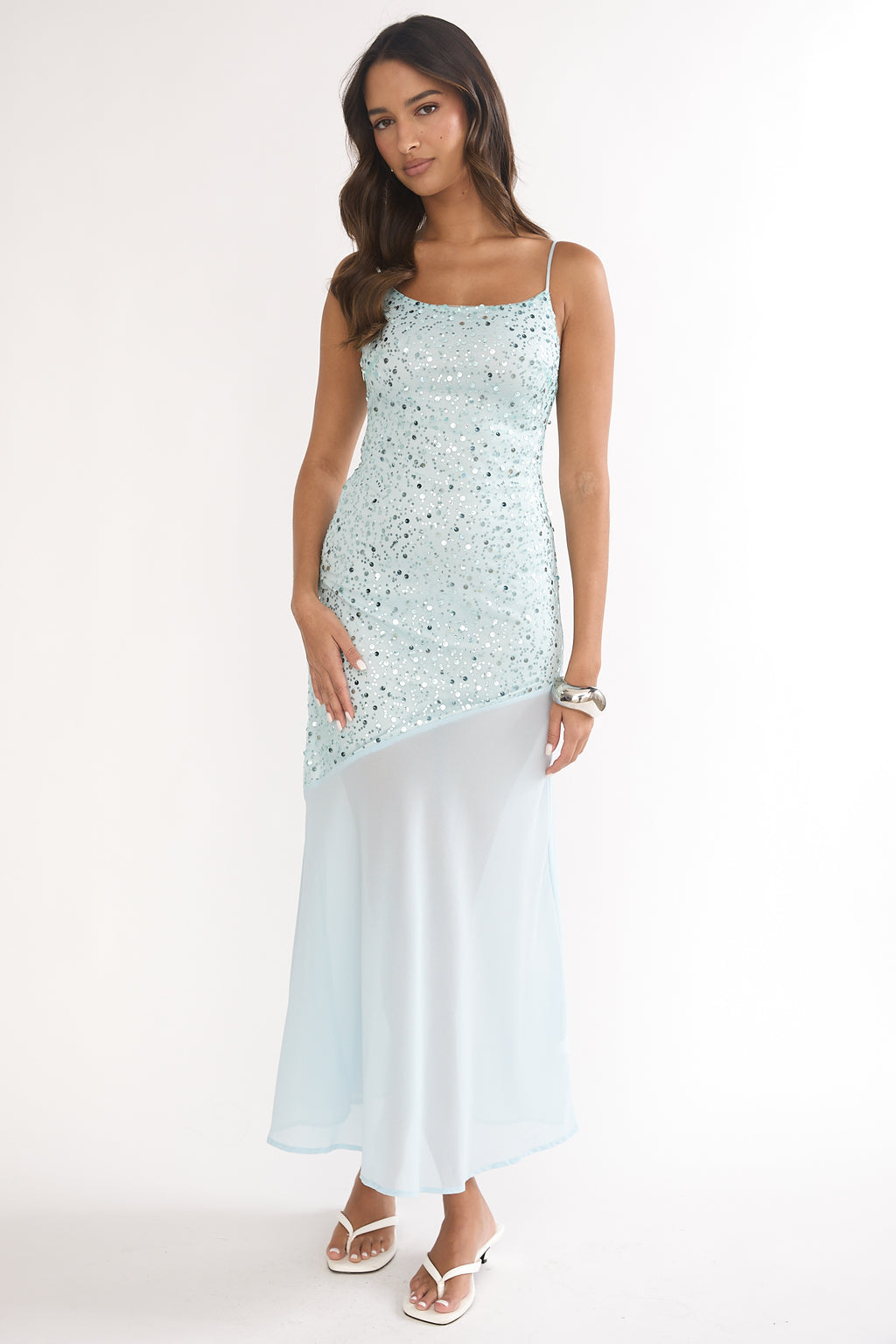 Gilded Dream Chiffon Hem Maxi Dress Sequin Sage by Selfie Leslie Australia