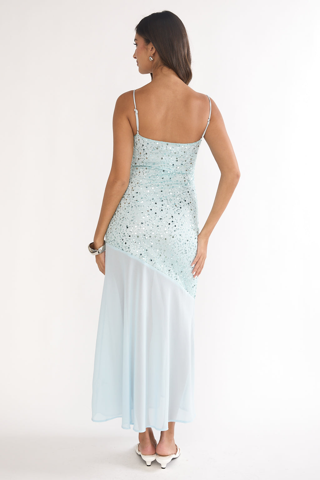 Gilded Dream Chiffon Hem Maxi Dress Sequin Sage by Selfie Leslie Australia