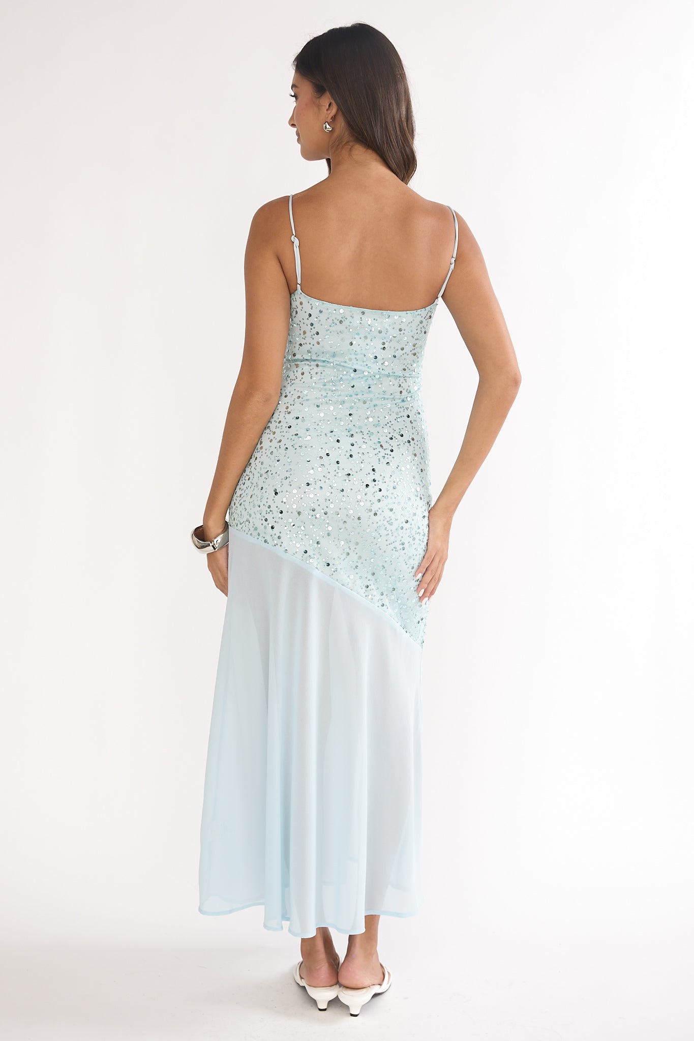 Gilded Dream Chiffon Hem Maxi Dress Sequin Sage by Selfie Leslie Australia