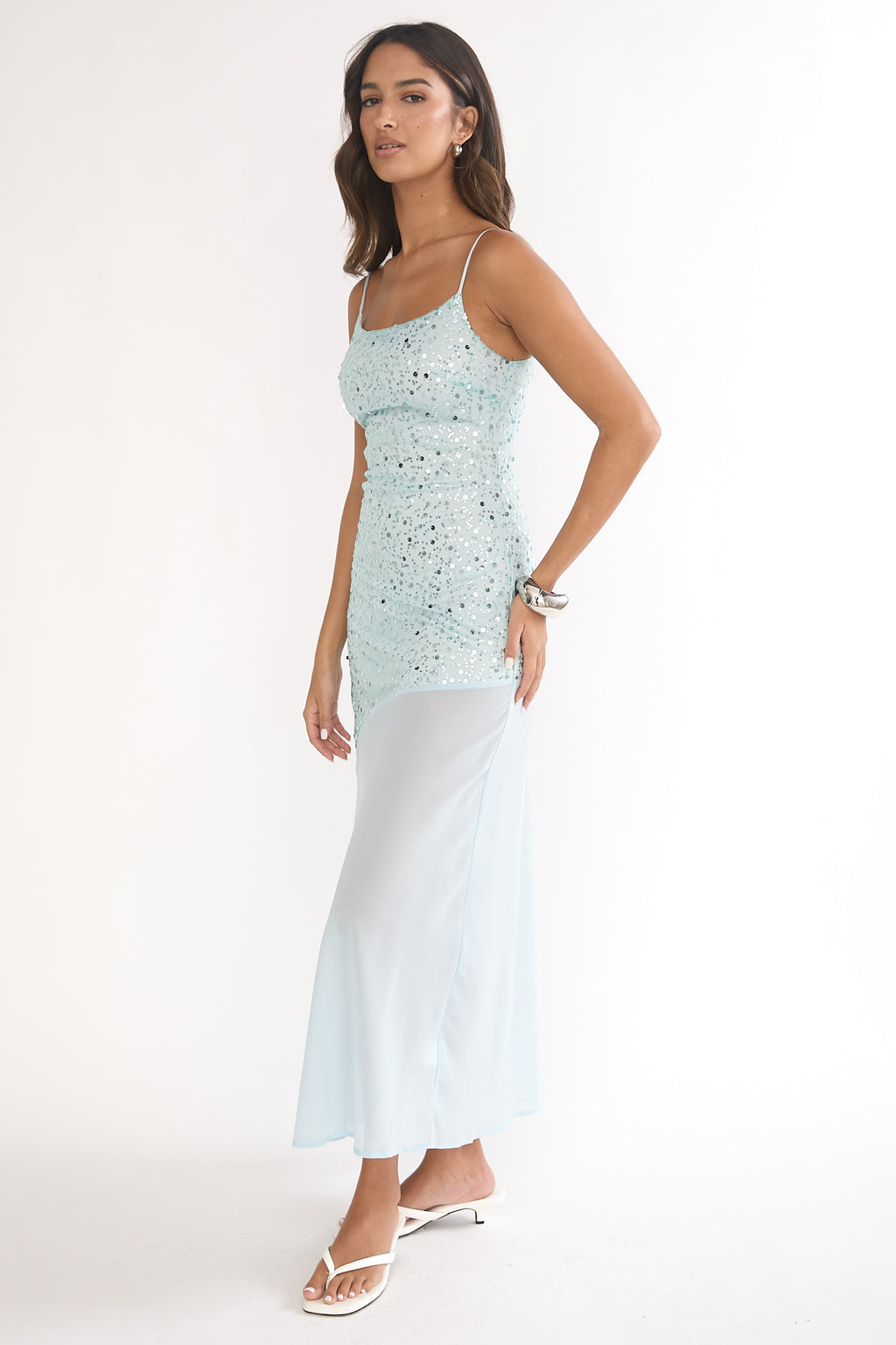 Gilded Dream Chiffon Hem Maxi Dress Sequin Sage by Selfie Leslie Australia