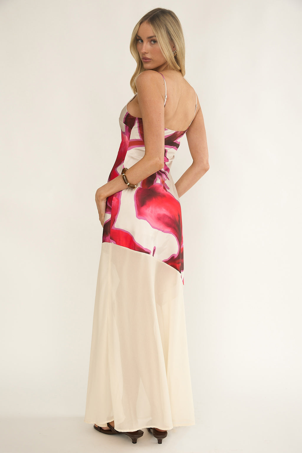Gilded Dream Chiffon Hem Maxi Dress Print Beige by Selfie Leslie Australia
