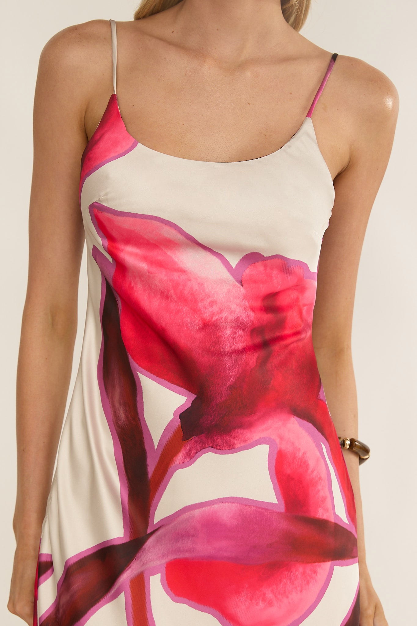 Gilded Dream Chiffon Hem Maxi Dress Print Beige by Selfie Leslie Australia