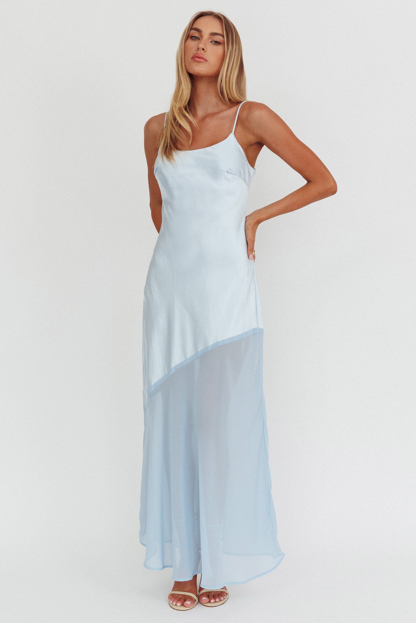 Gilded Dream Chiffon Hem Maxi Dress Baby Blue by Selfie Leslie Australia