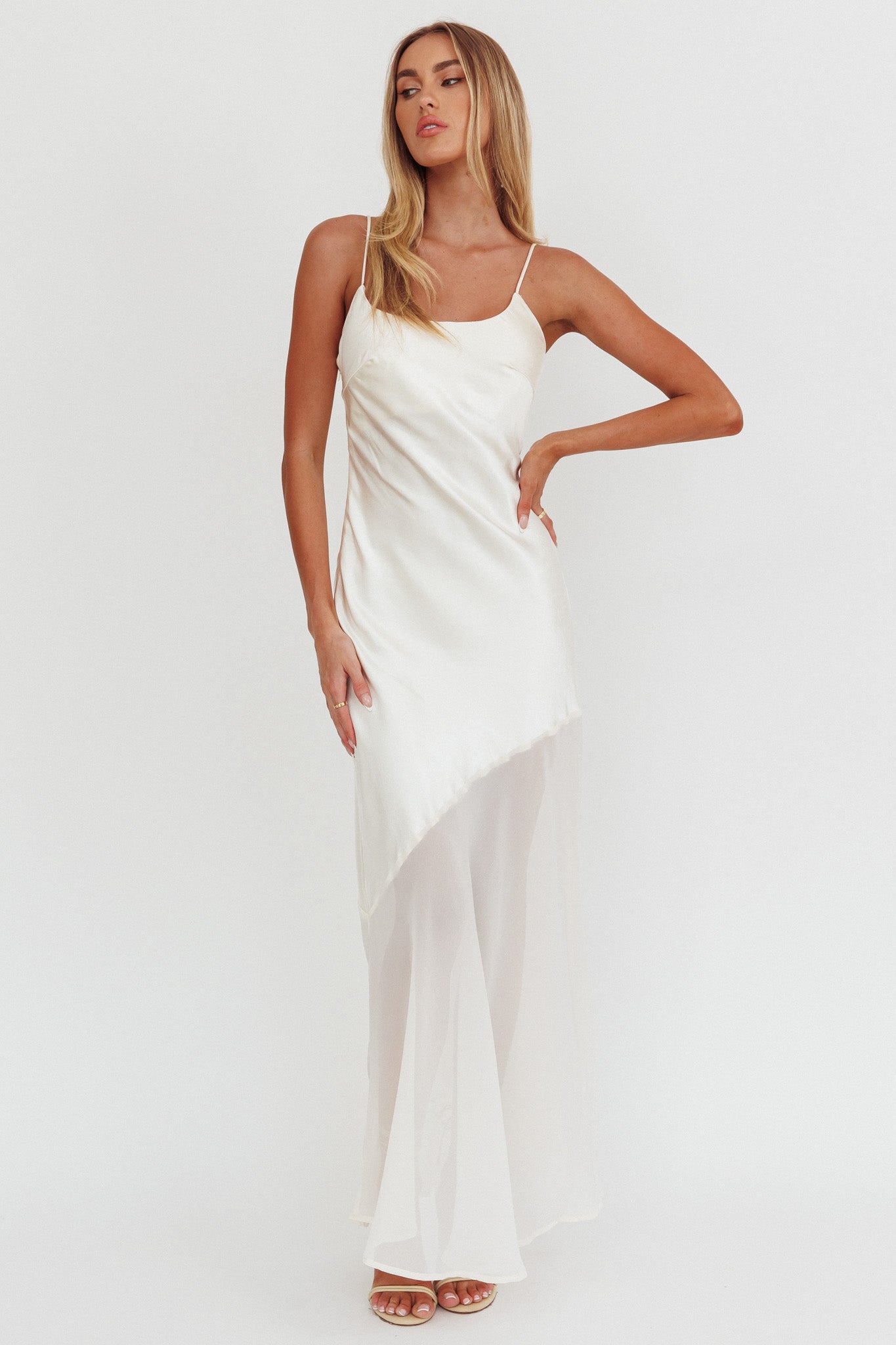 Gilded Dream Chiffon Hem Maxi Dress Oyster by Selfie Leslie Australia