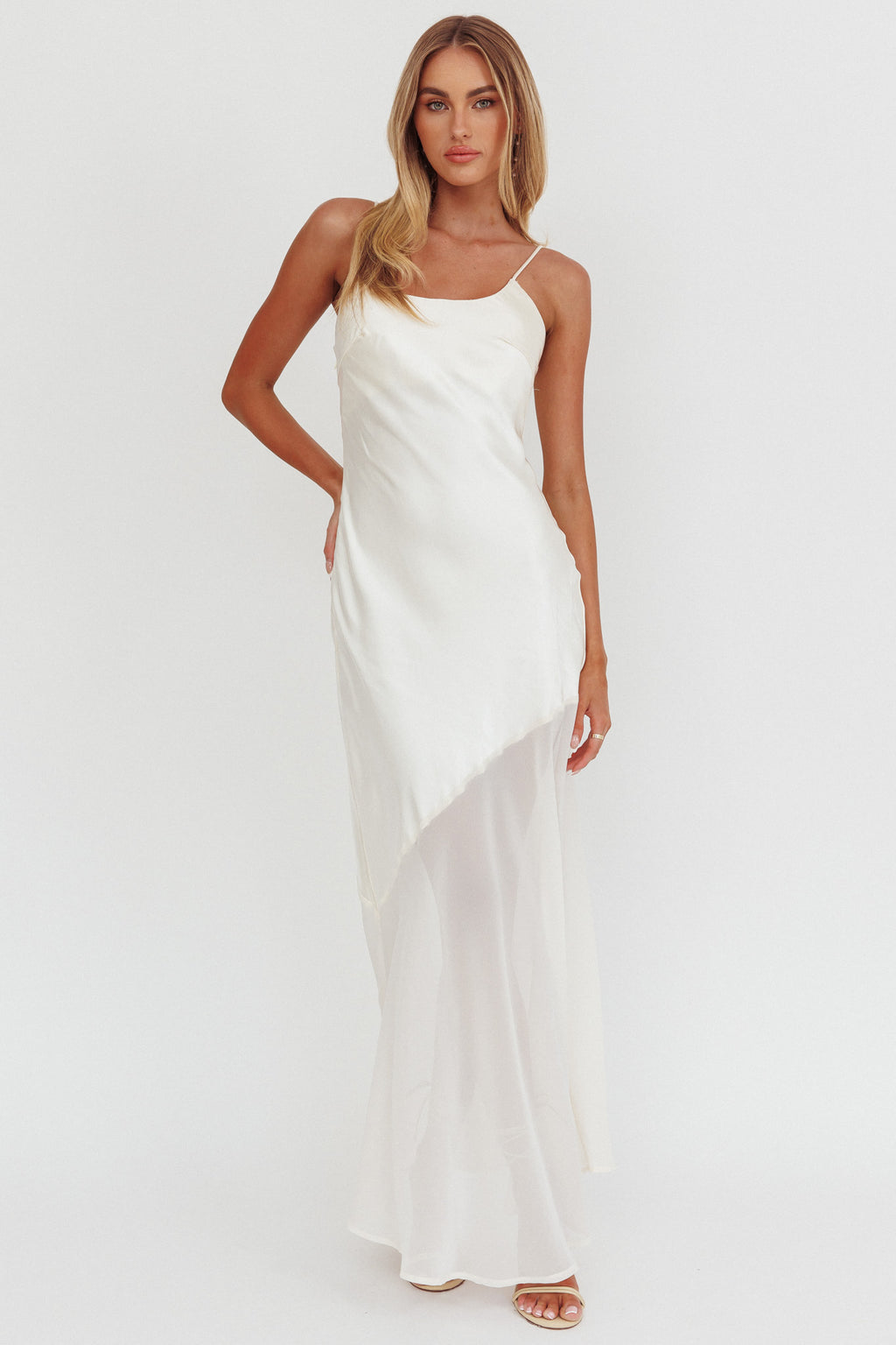 Gilded Dream Chiffon Hem Maxi Dress Oyster by Selfie Leslie Australia