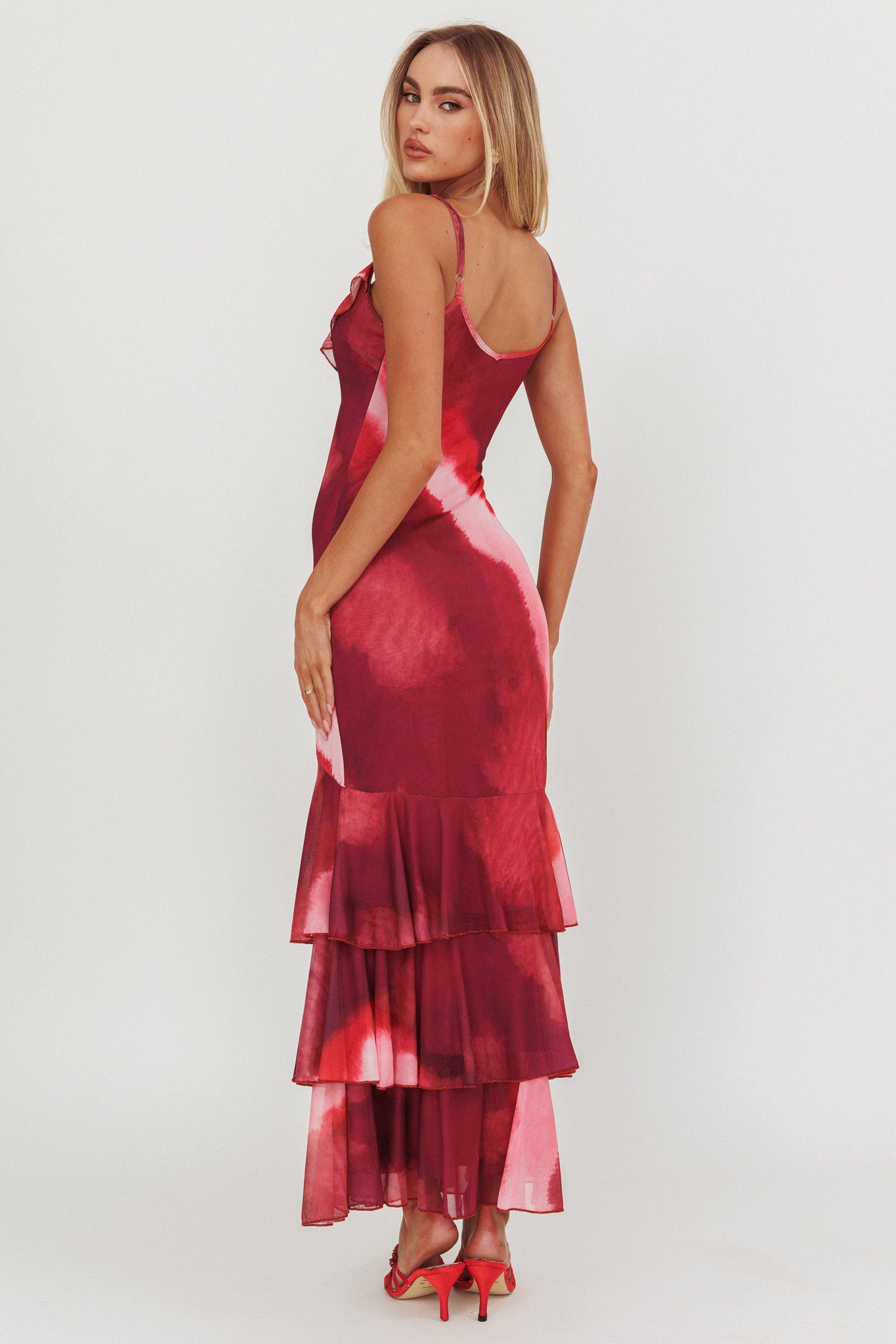 Oskar Tiered Ruffle Hem Mermaid Maxi Dress Pink by Selfie Leslie Australia