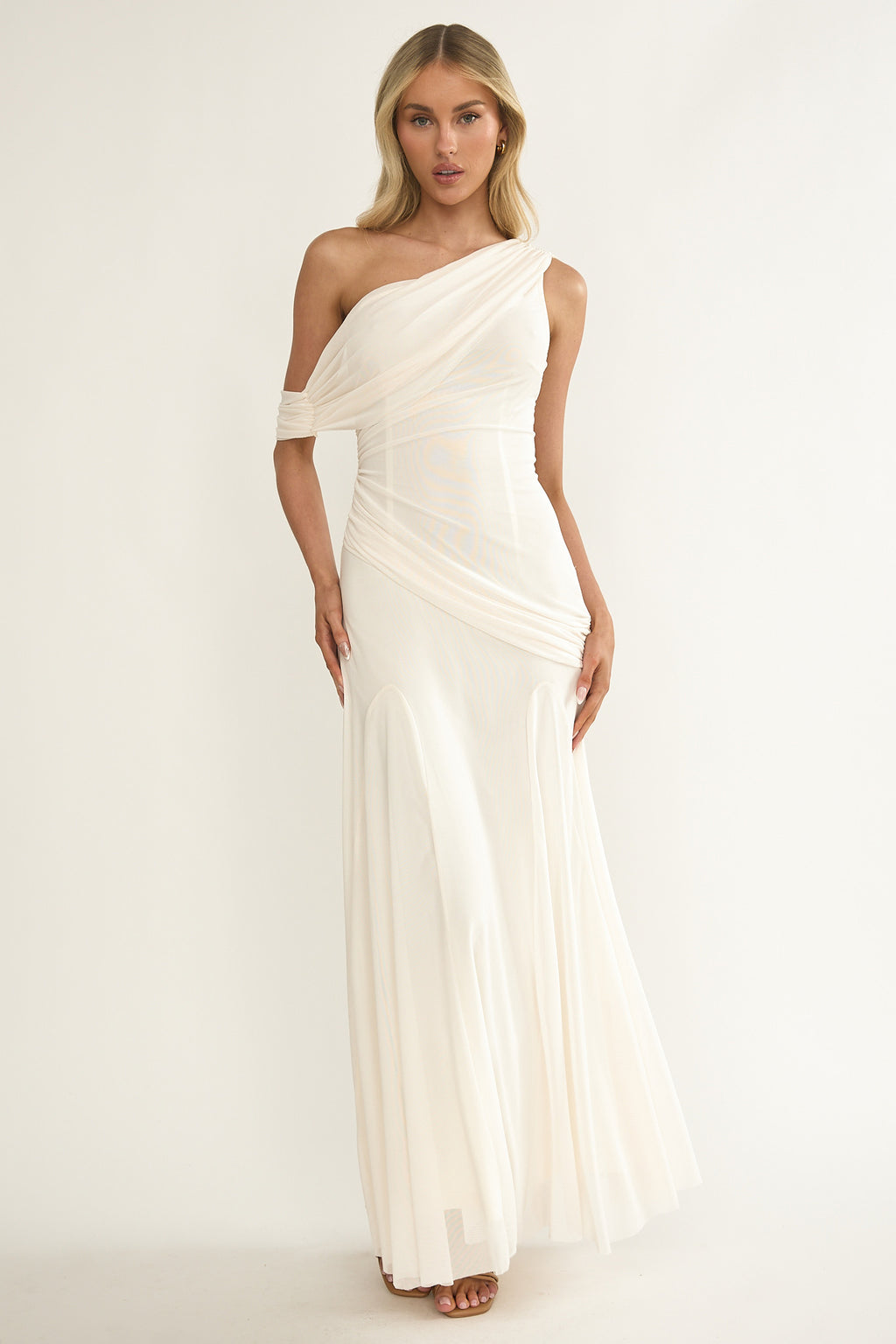 Anaisa Asymmetric Neckline Draped Maxi Dress Oyster by Selfie Leslie Australia