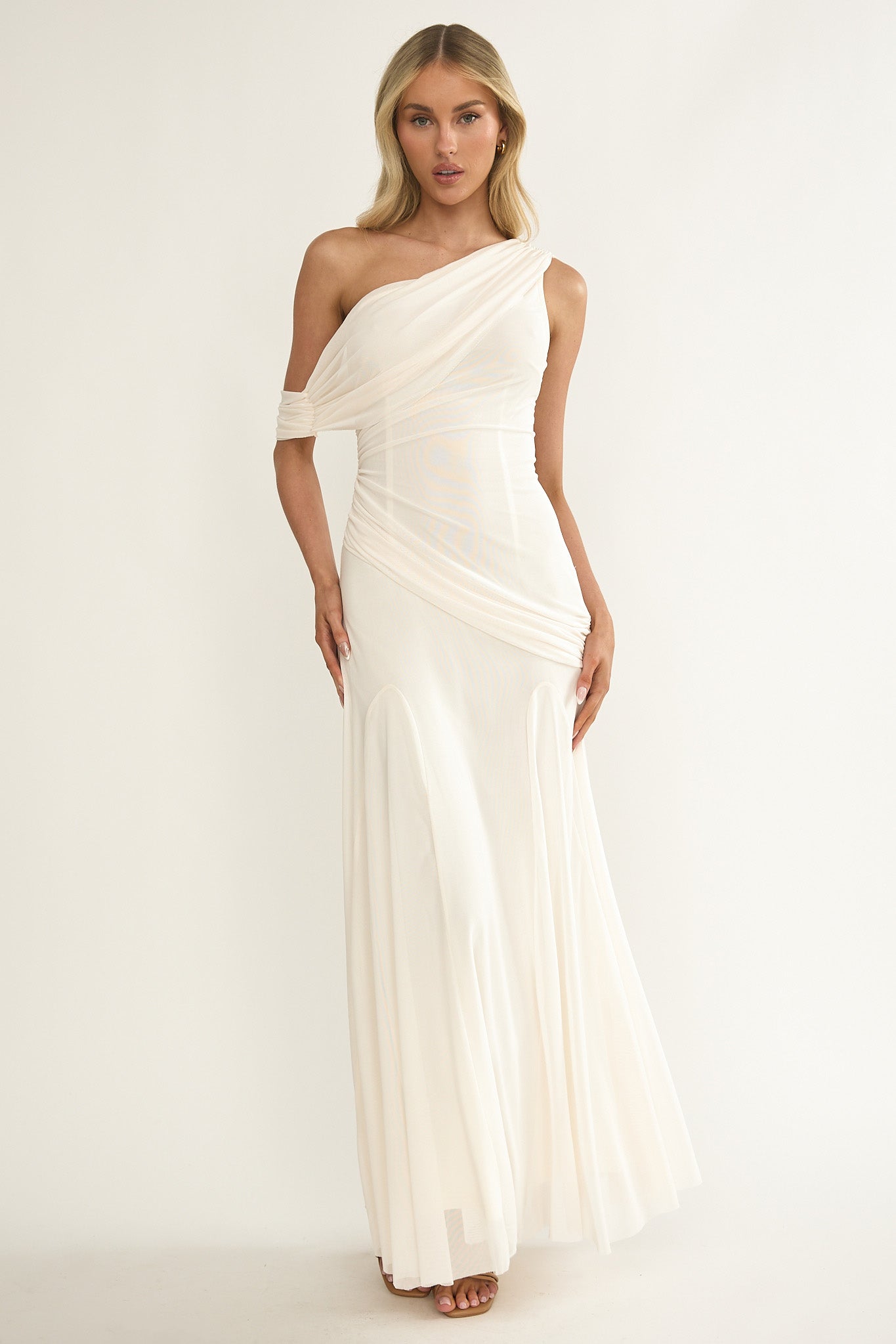 Anaisa Asymmetric Neckline Draped Maxi Dress Oyster by Selfie Leslie Australia