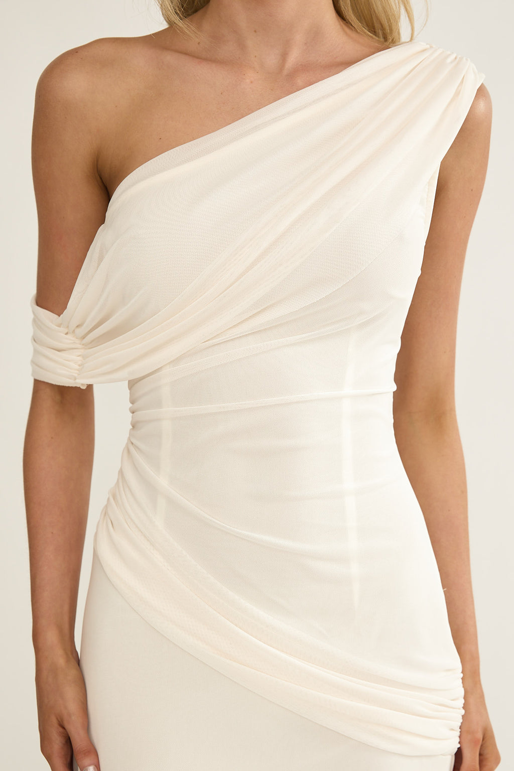 Anaisa Asymmetric Neckline Draped Maxi Dress Oyster by Selfie Leslie Australia